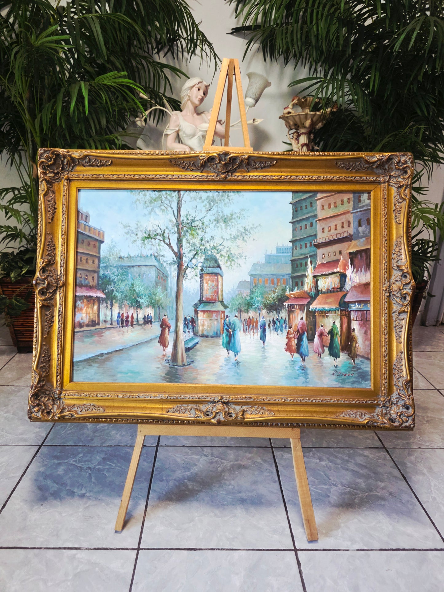 Cuadro al Oleo con Marco Ornamental – Escena Urbana Atemporal 🖼️🖌️🎨