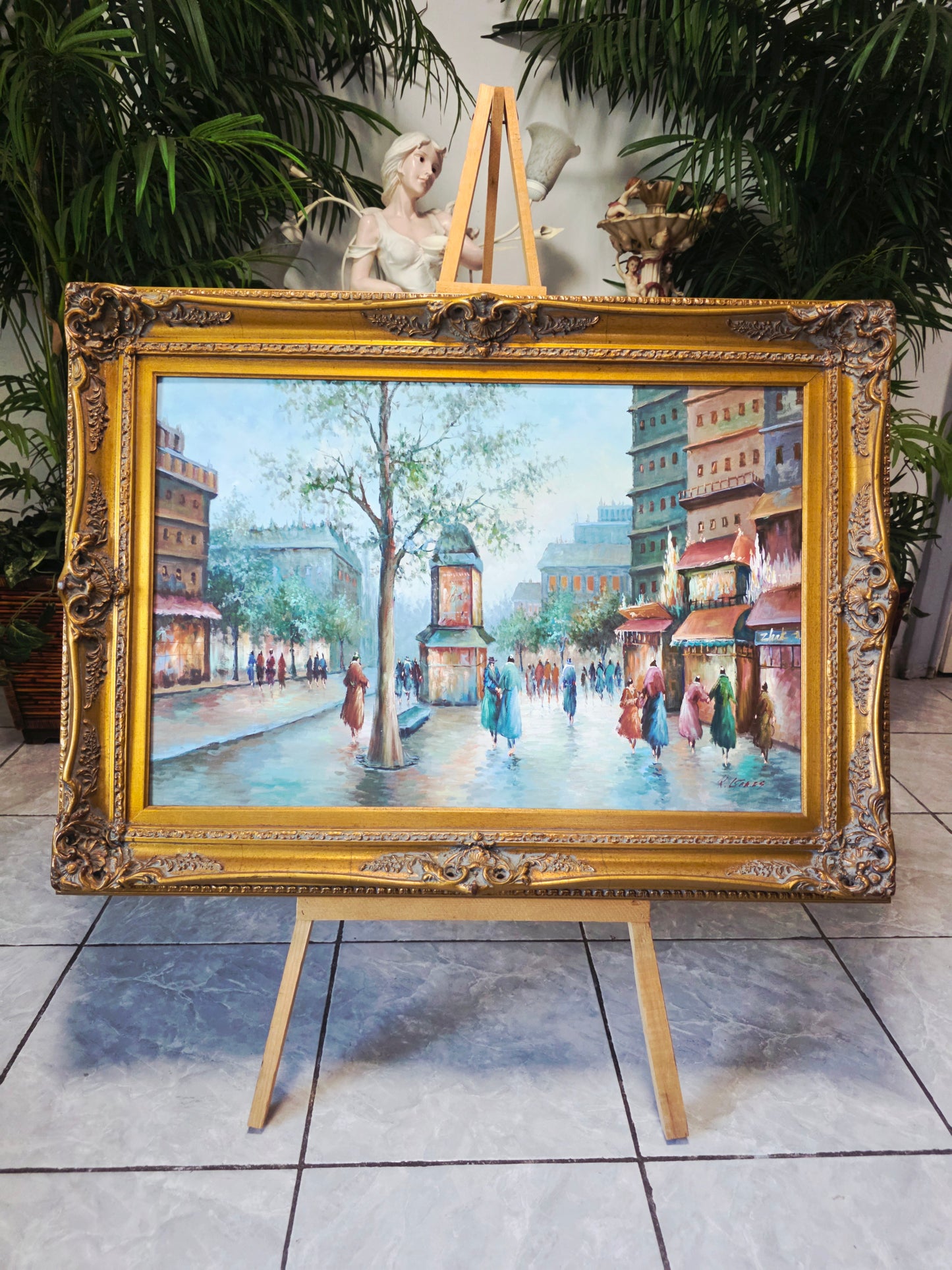 Cuadro al Oleo con Marco Ornamental – Escena Urbana Atemporal 🖼️🖌️🎨