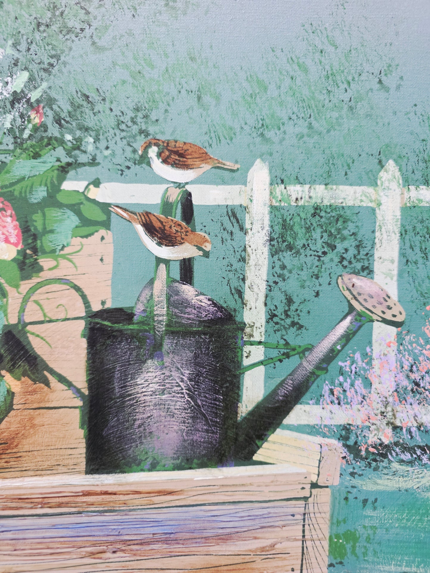 Cuadro al Oleo Firmado – Escena Floral con Carreta Campestre 🌸🌿🖌️