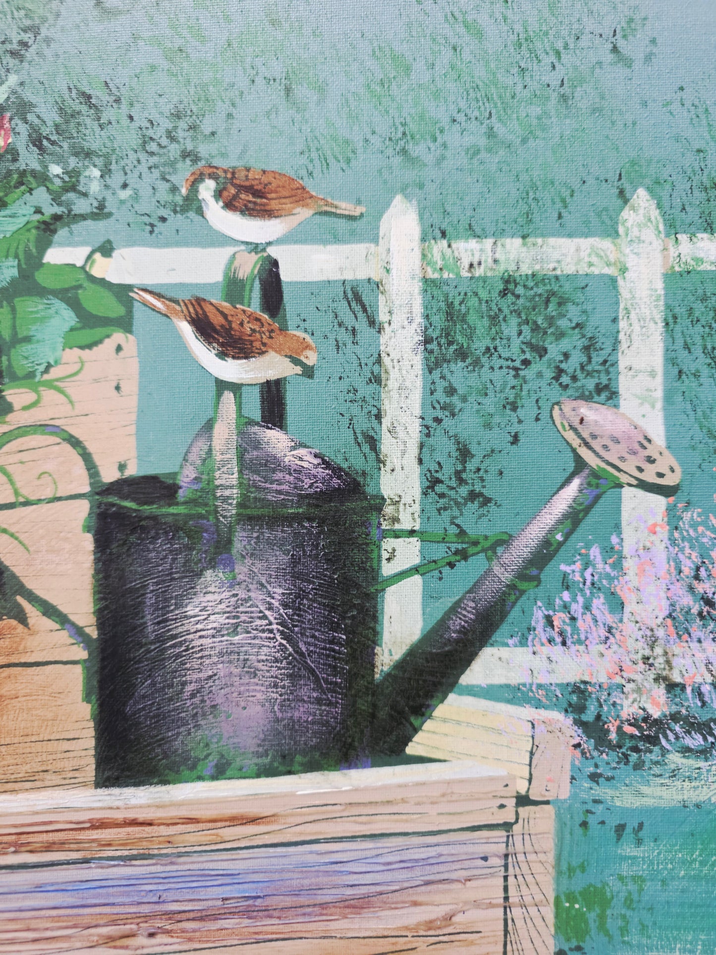 Cuadro al Oleo Firmado – Escena Floral con Carreta Campestre 🌸🌿🖌️