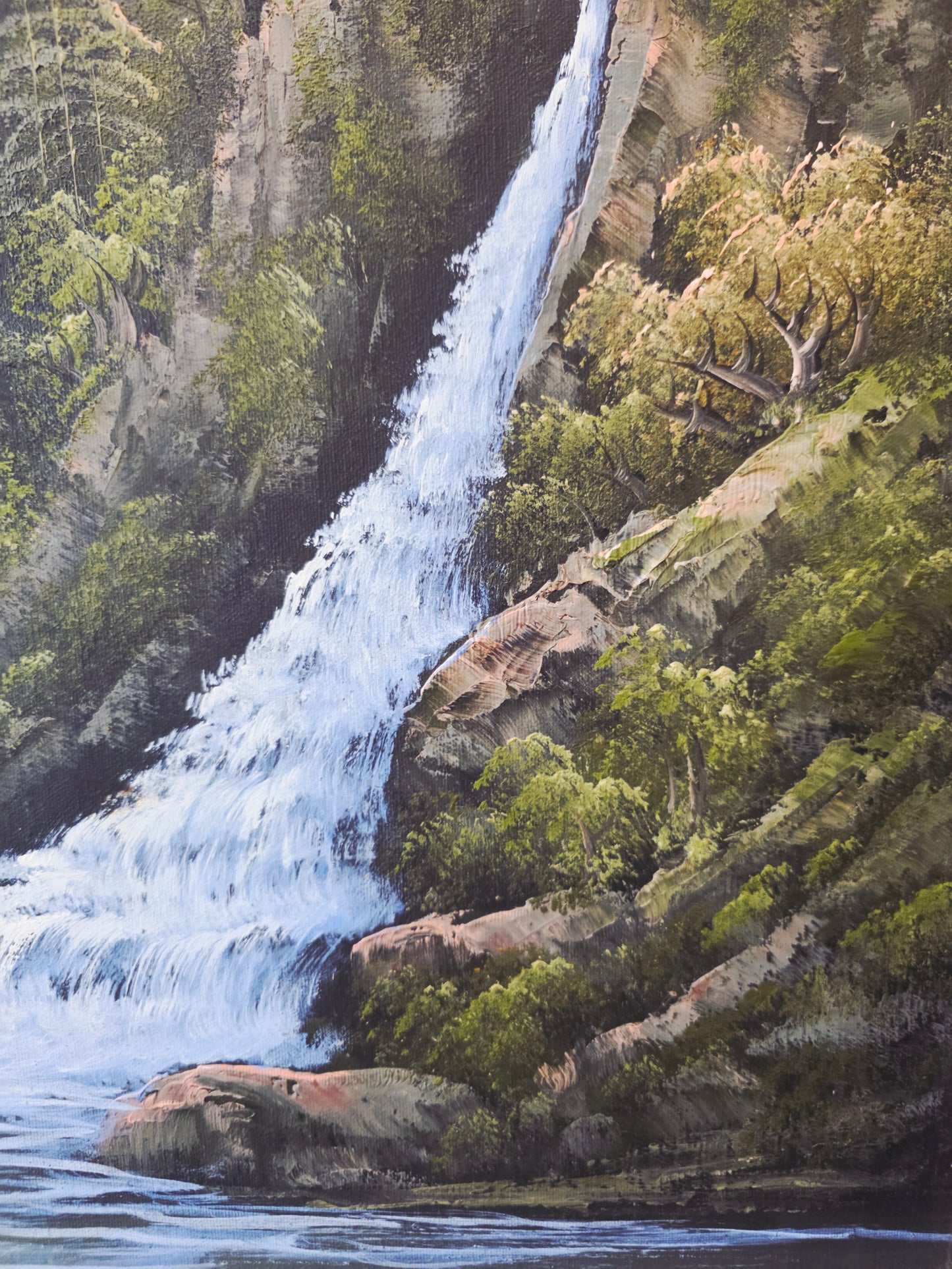 Pintura Original al Oleo – Cabaña entre Montañas y Lago por R. Boren 🖌️🎨