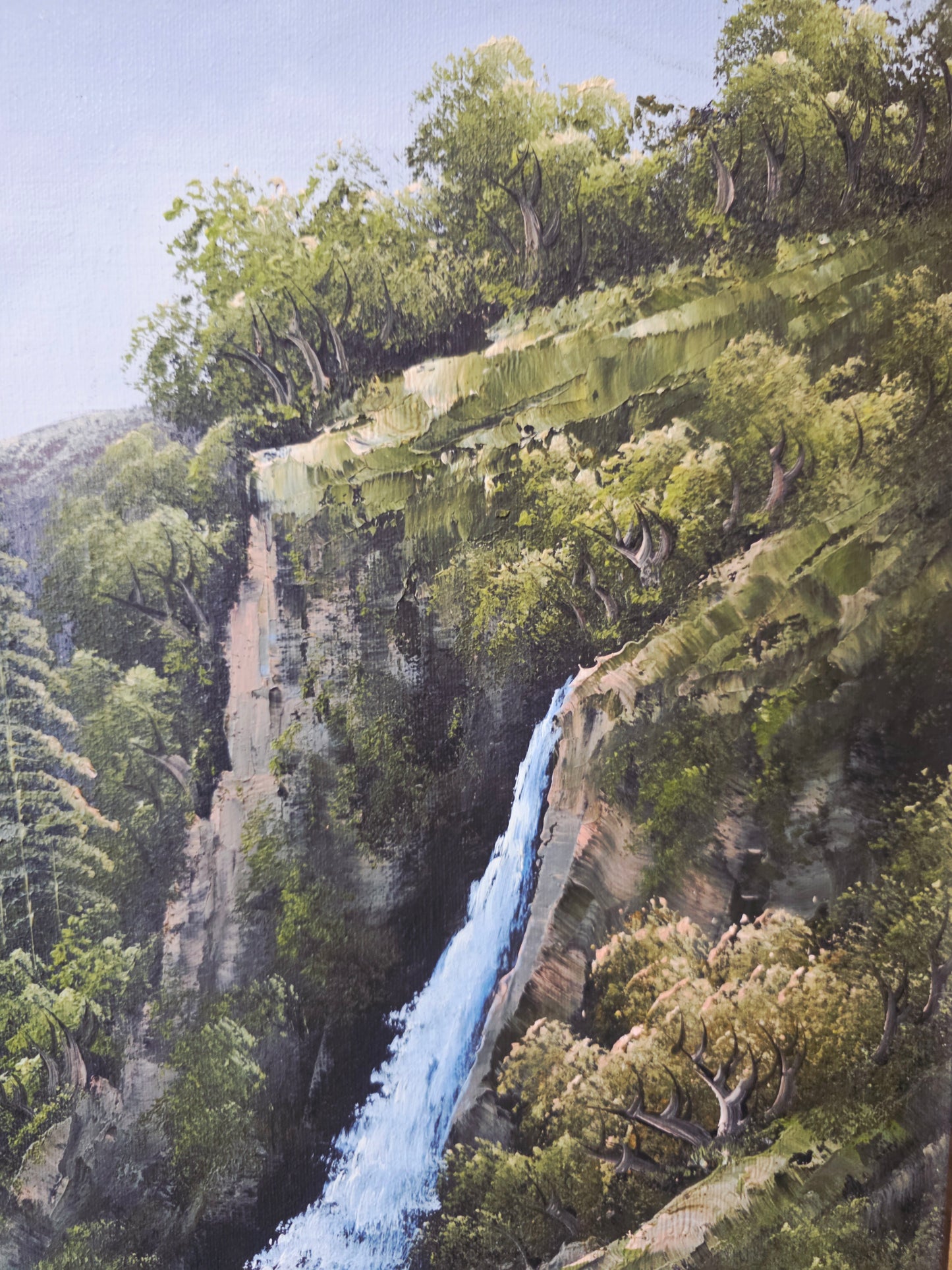 Pintura Original al Oleo – Cabaña entre Montañas y Lago por R. Boren 🖌️🎨