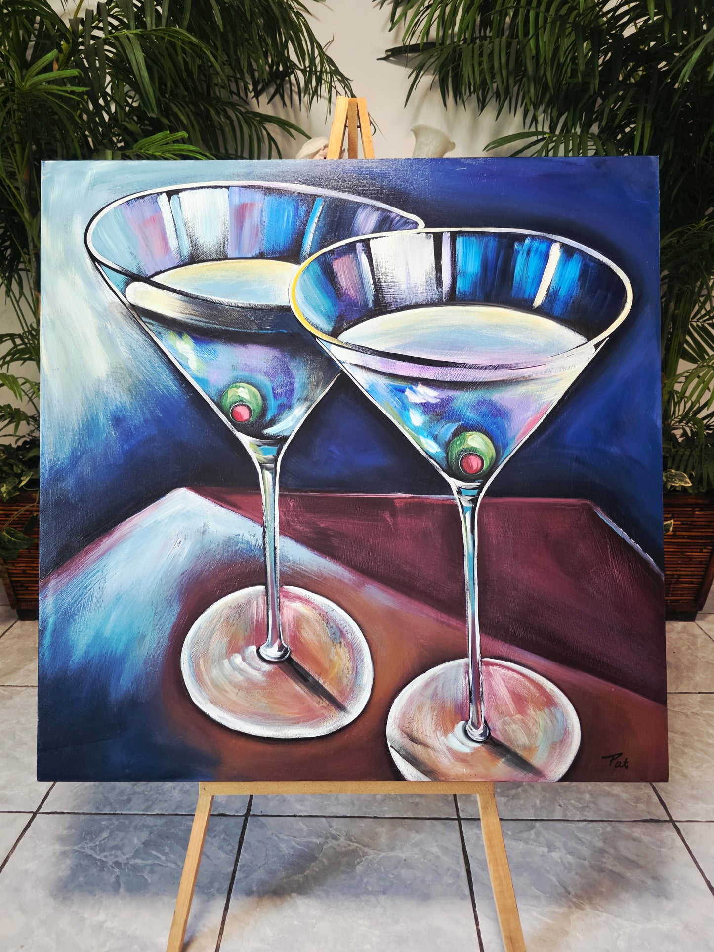 Cuadro al Oleo Firmado por Pat – Elegancia Contemporánea 🌿🖌️🎨
