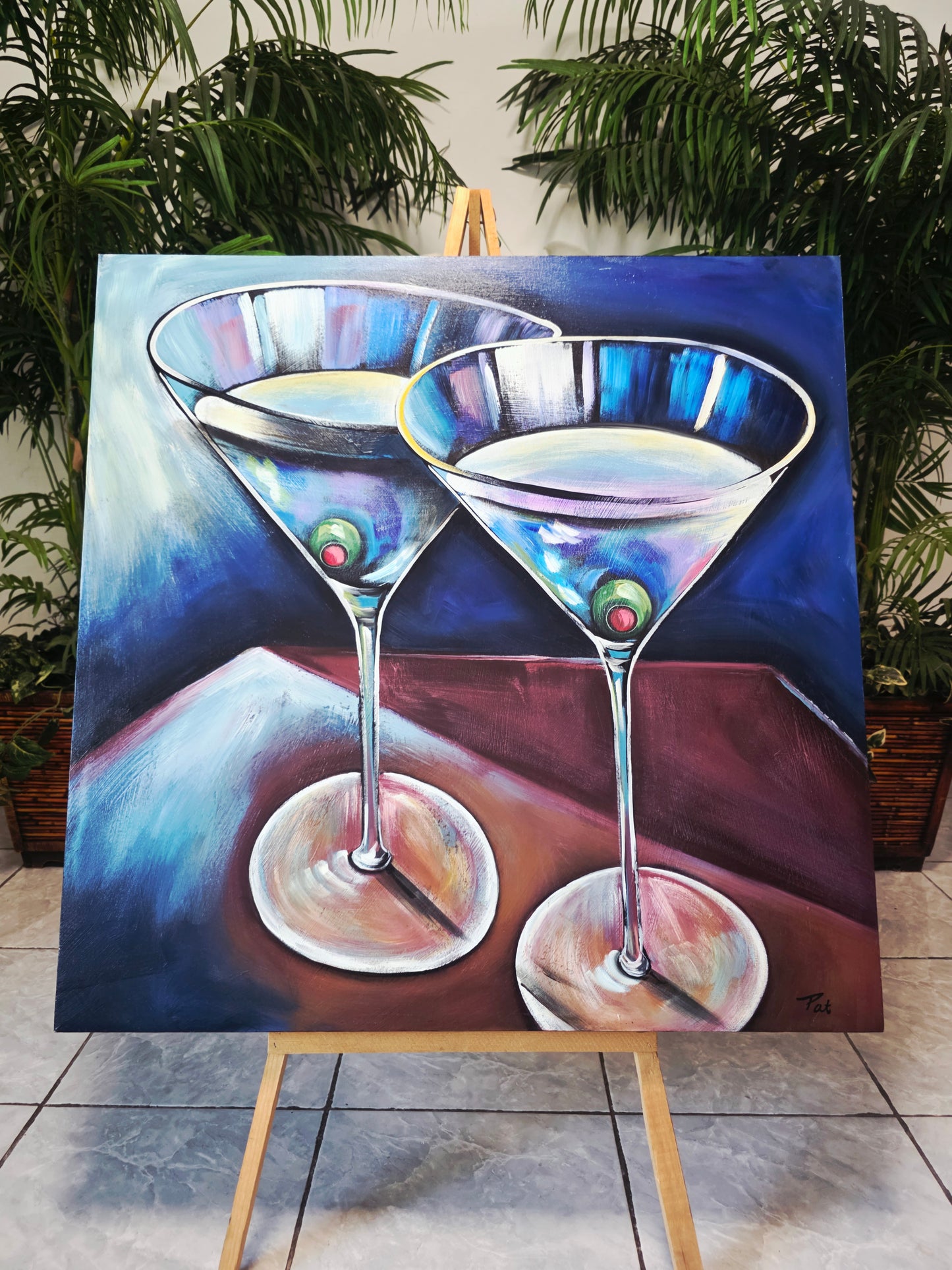 Cuadro al Oleo Firmado por Pat – Elegancia Contemporánea 🌿🖌️🎨