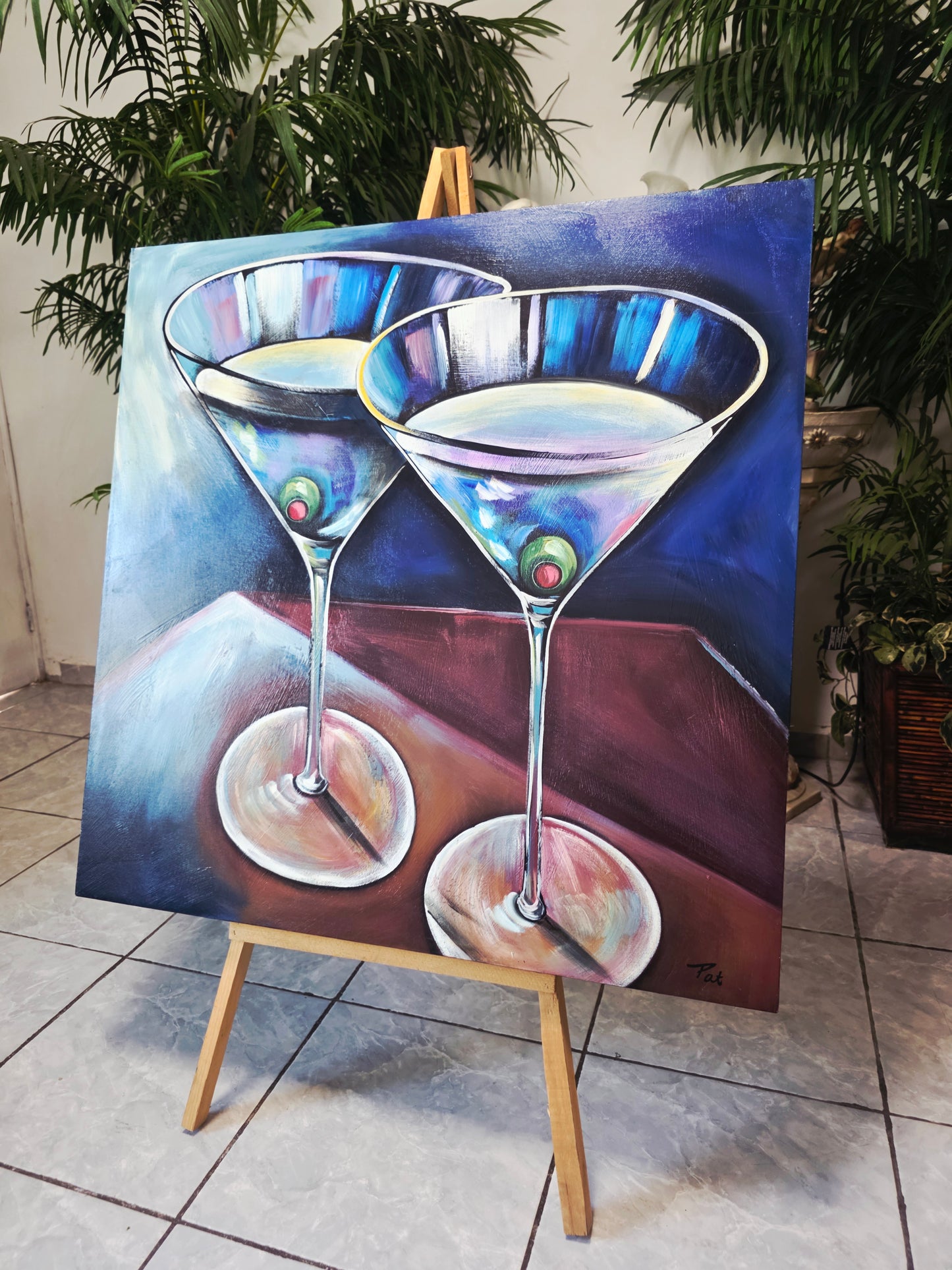 Cuadro al Oleo Firmado por Pat – Elegancia Contemporánea 🌿🖌️🎨
