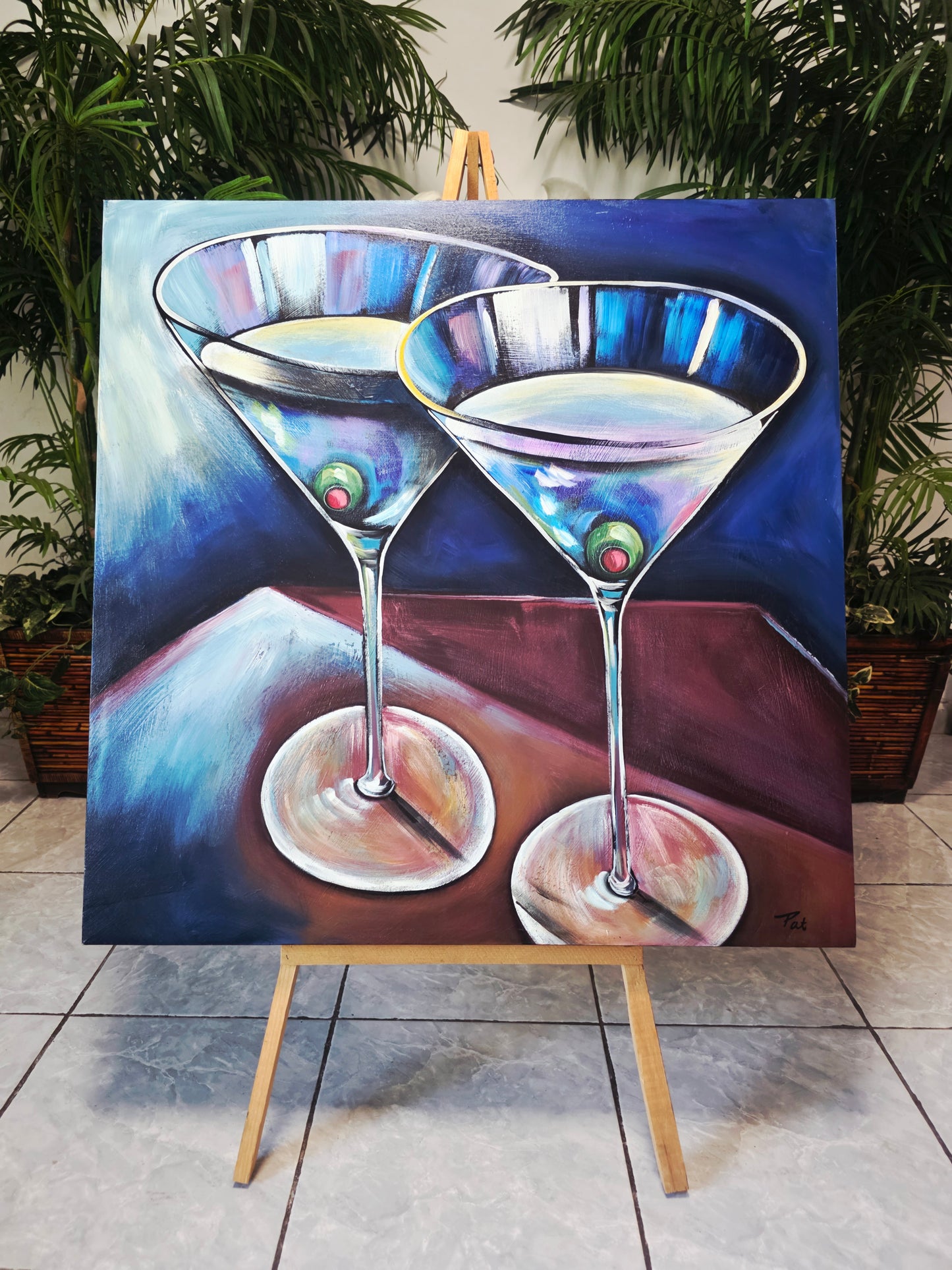 Cuadro al Oleo Firmado por Pat – Elegancia Contemporánea 🌿🖌️🎨
