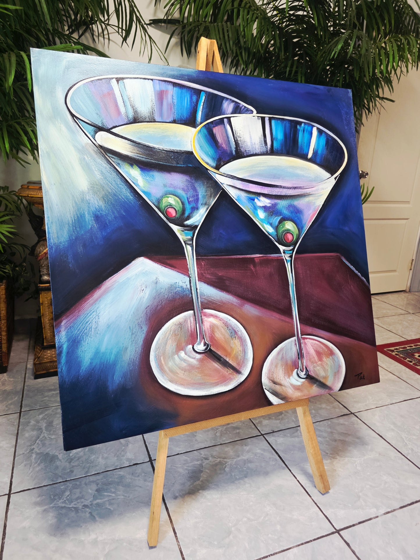 Cuadro al Oleo Firmado por Pat – Elegancia Contemporánea 🌿🖌️🎨