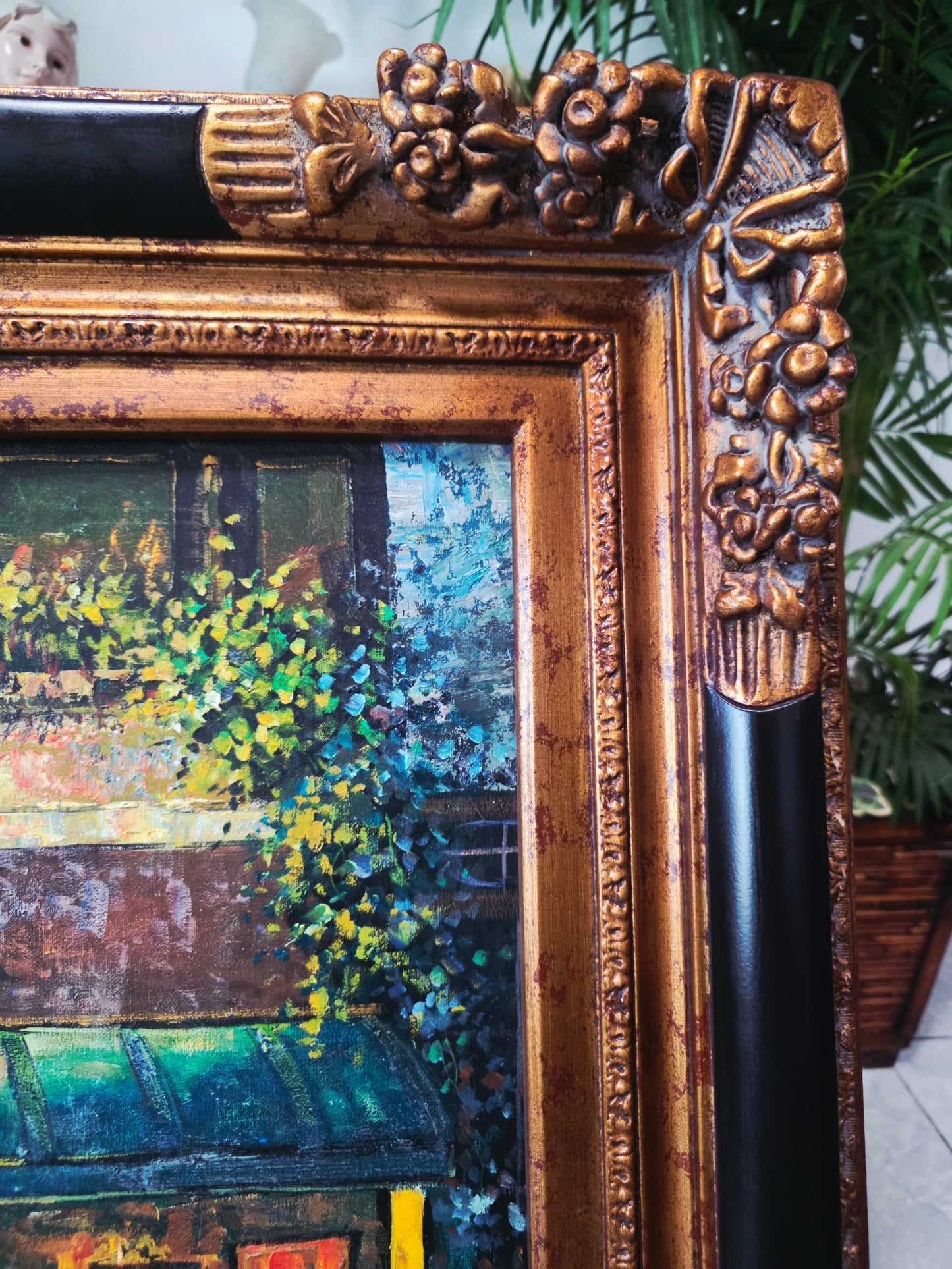 Cuadro al Oleo Firmado por C. Ester – Escena Urbana con Café Europeo 🌸🌿🖌️