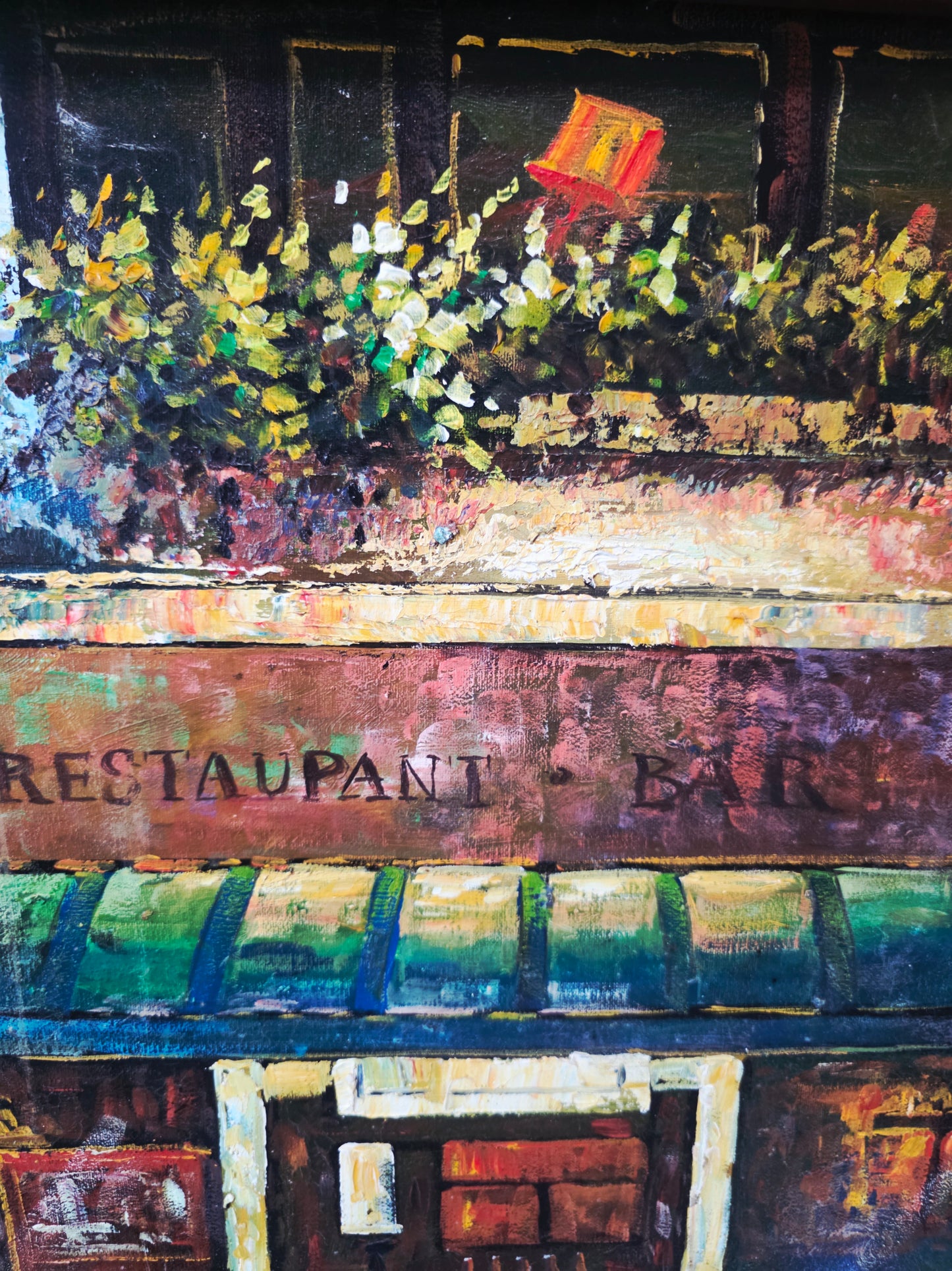 Cuadro al Oleo Firmado por C. Ester – Escena Urbana con Café Europeo 🌸🌿🖌️