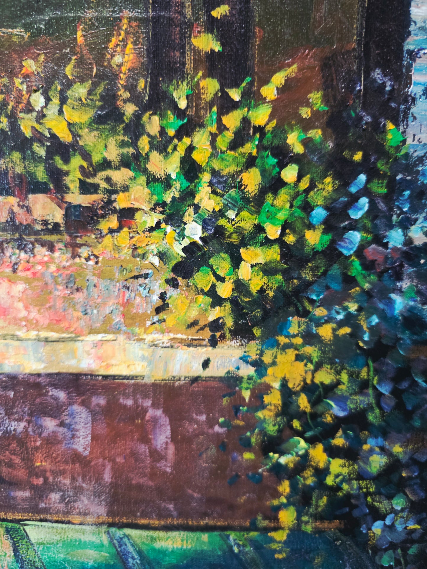 Cuadro al Oleo Firmado por C. Ester – Escena Urbana con Café Europeo 🌸🌿🖌️