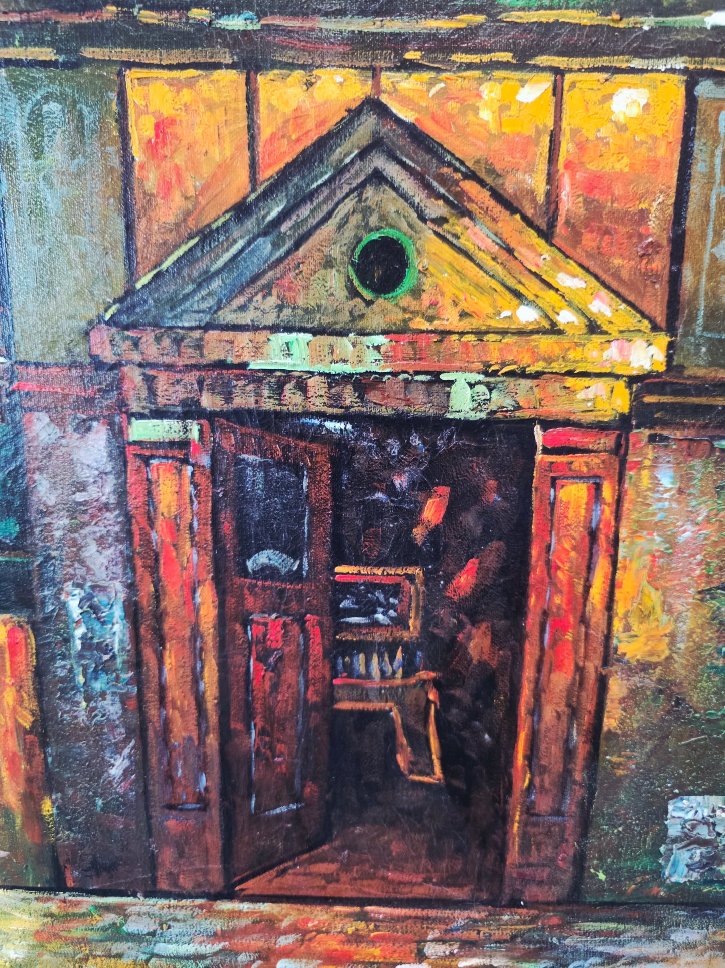 Cuadro al Oleo Firmado por C. Ester – Escena Urbana con Café Europeo 🌸🌿🖌️