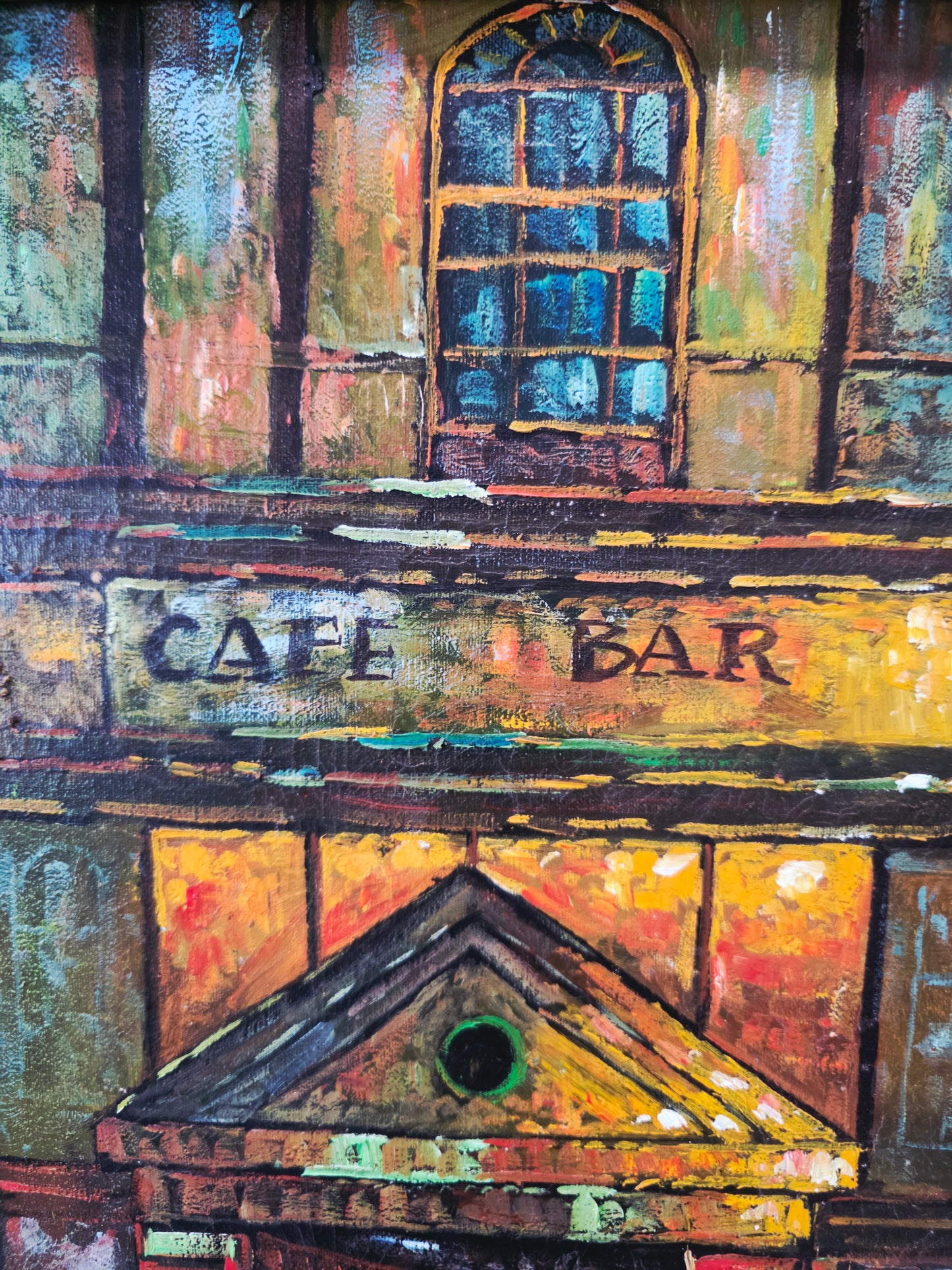Cuadro al Oleo Firmado por C. Ester – Escena Urbana con Café Europeo 🌸🌿🖌️