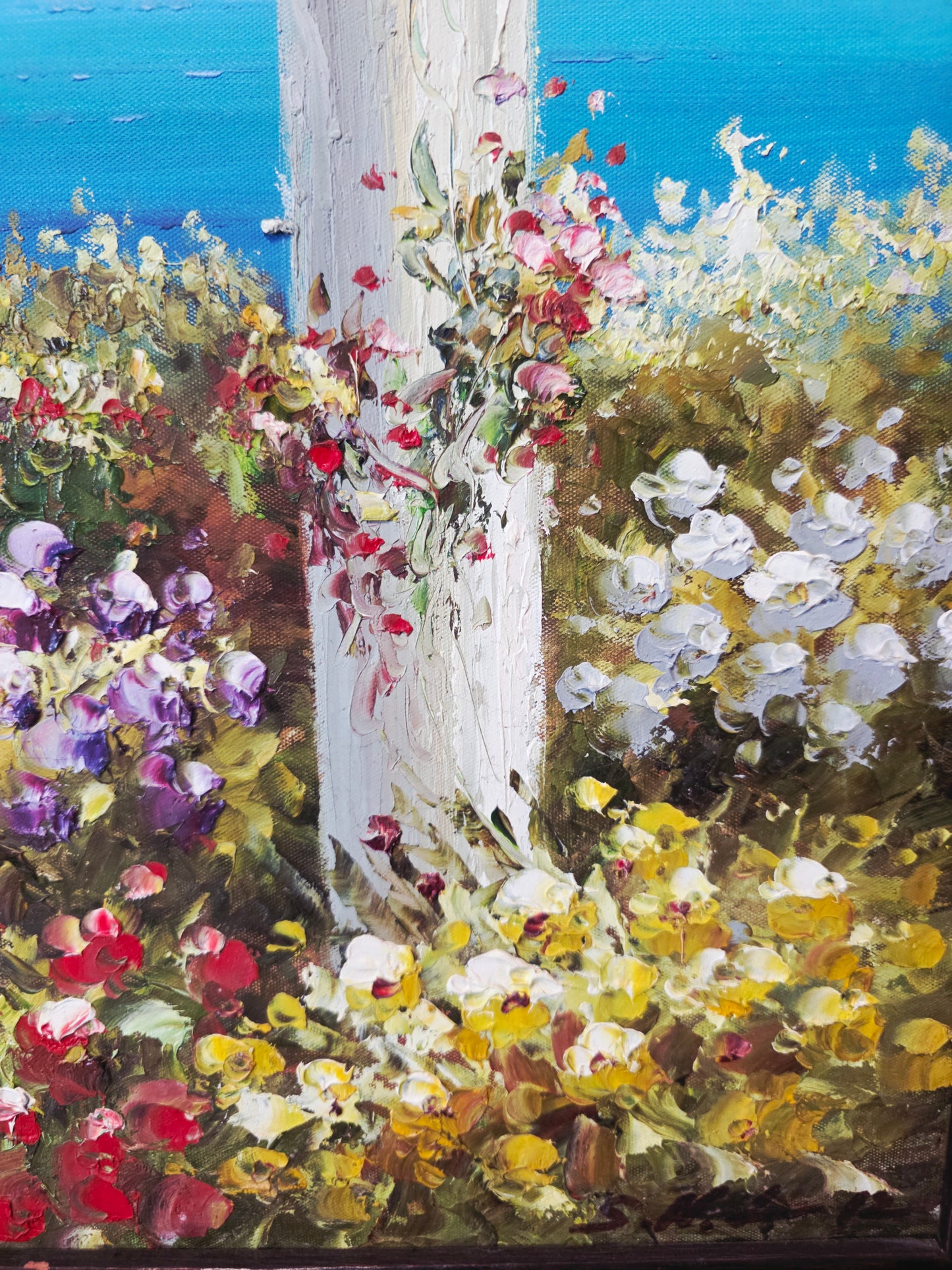 Cuadro al Oleo Firmado por S.N.L. – Paisaje Costero Mediterráneo 🌸🏛️🌸