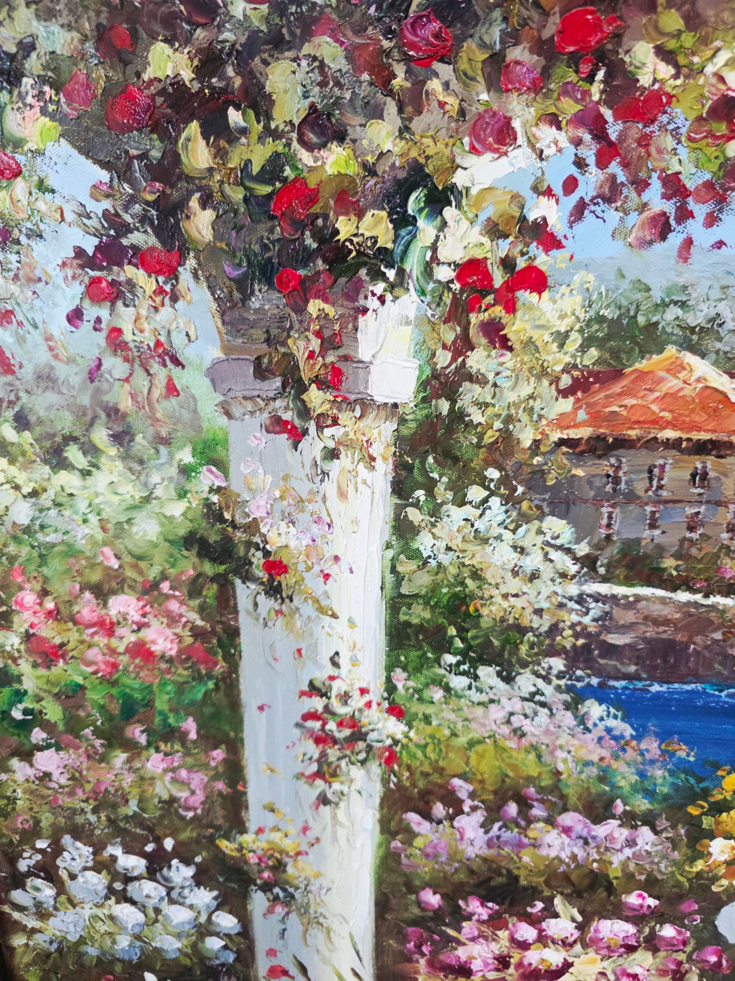 Cuadro al Oleo Firmado por S.N.L. – Paisaje Costero Mediterráneo 🌸🏛️🌸