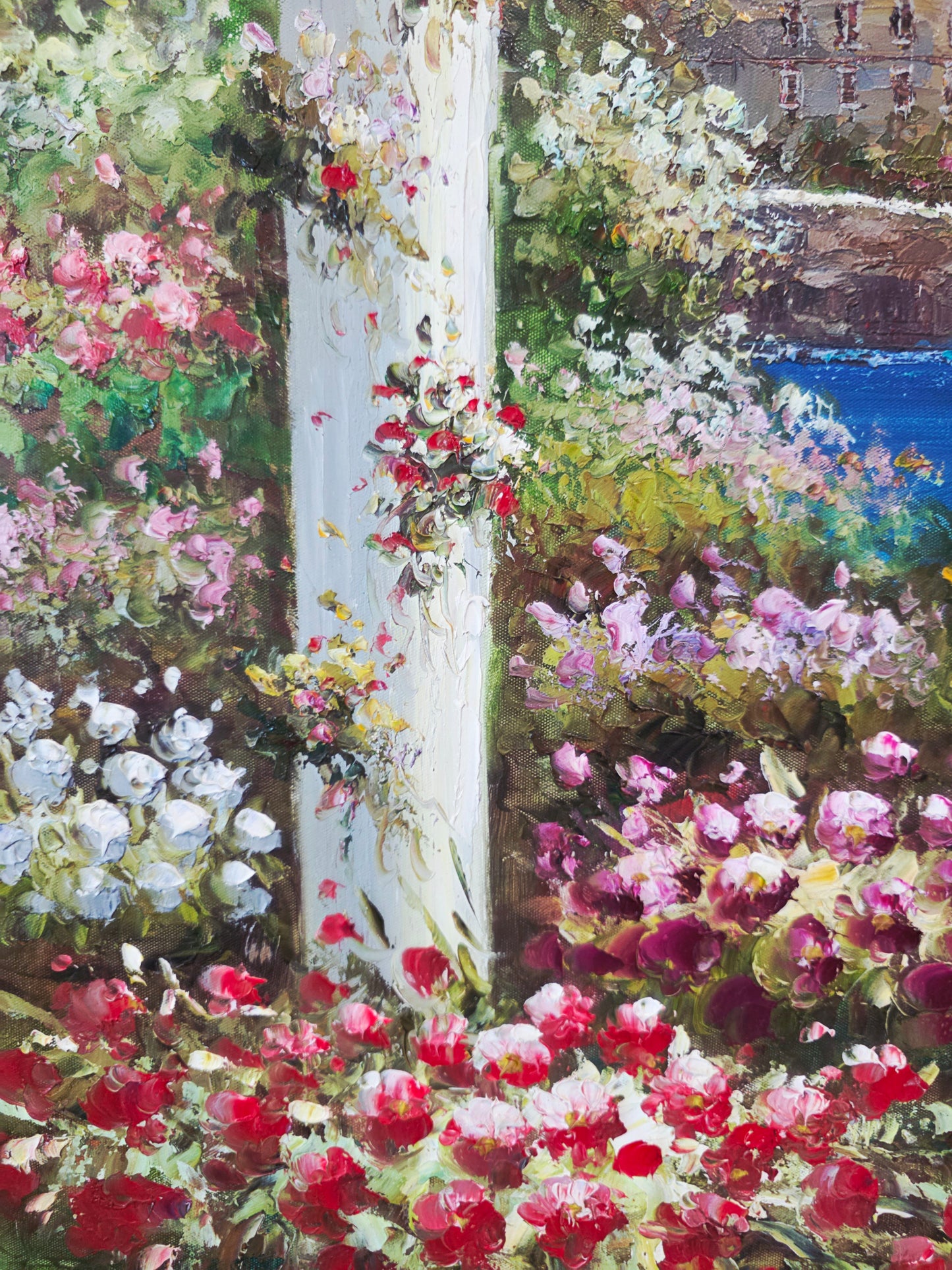 Cuadro al Oleo Firmado por S.N.L. – Paisaje Costero Mediterráneo 🌸🏛️🌸