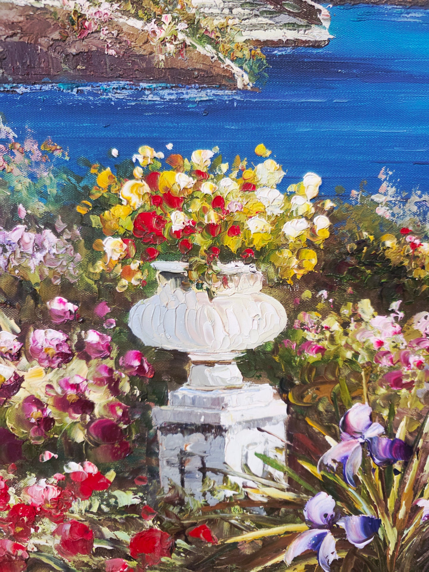 Cuadro al Oleo Firmado por S.N.L. – Paisaje Costero Mediterráneo 🌸🏛️🌸