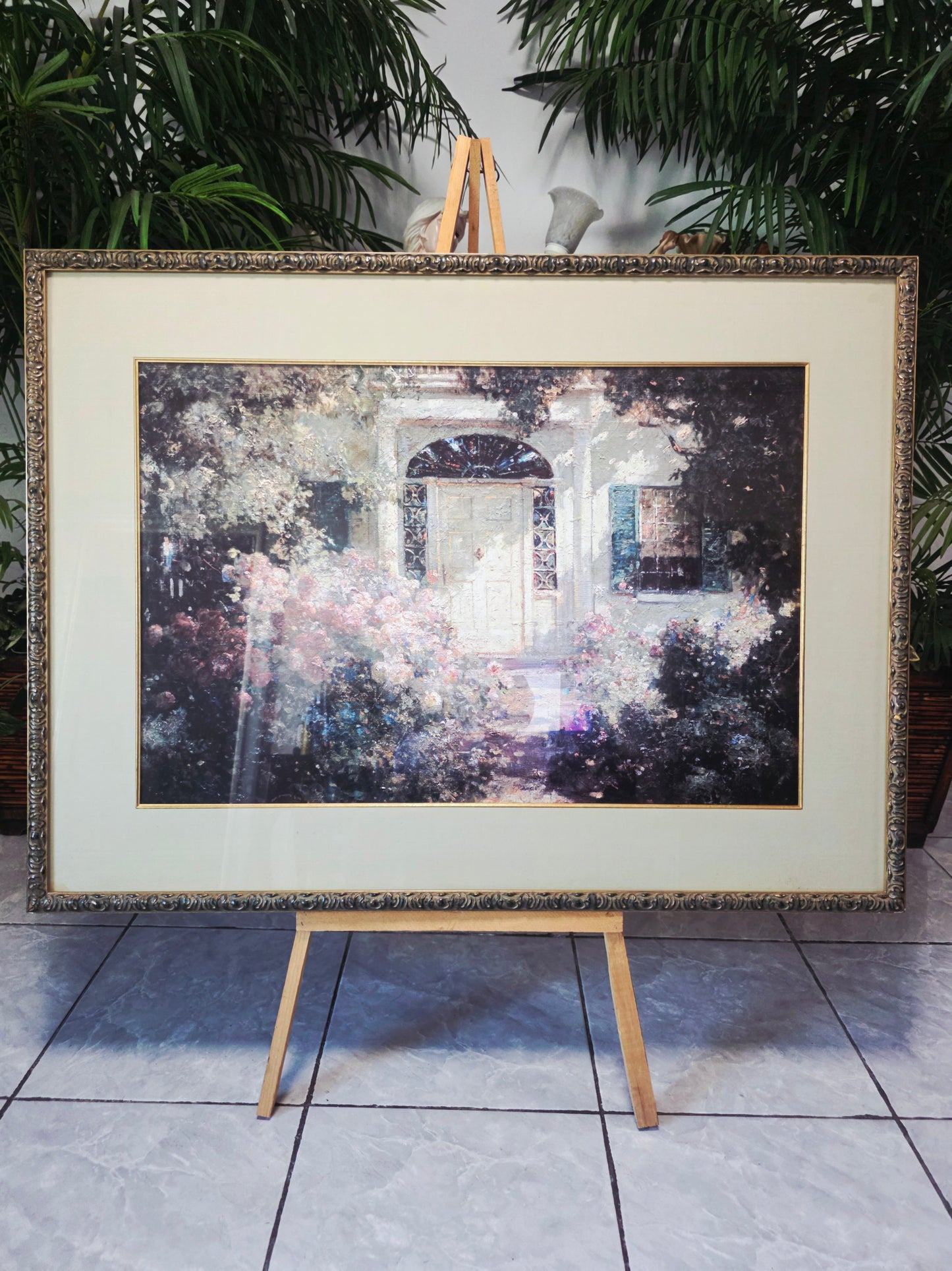 uadro al Oleo – Escena de Jardín con Entrada de Casa🌸🏛️🌸