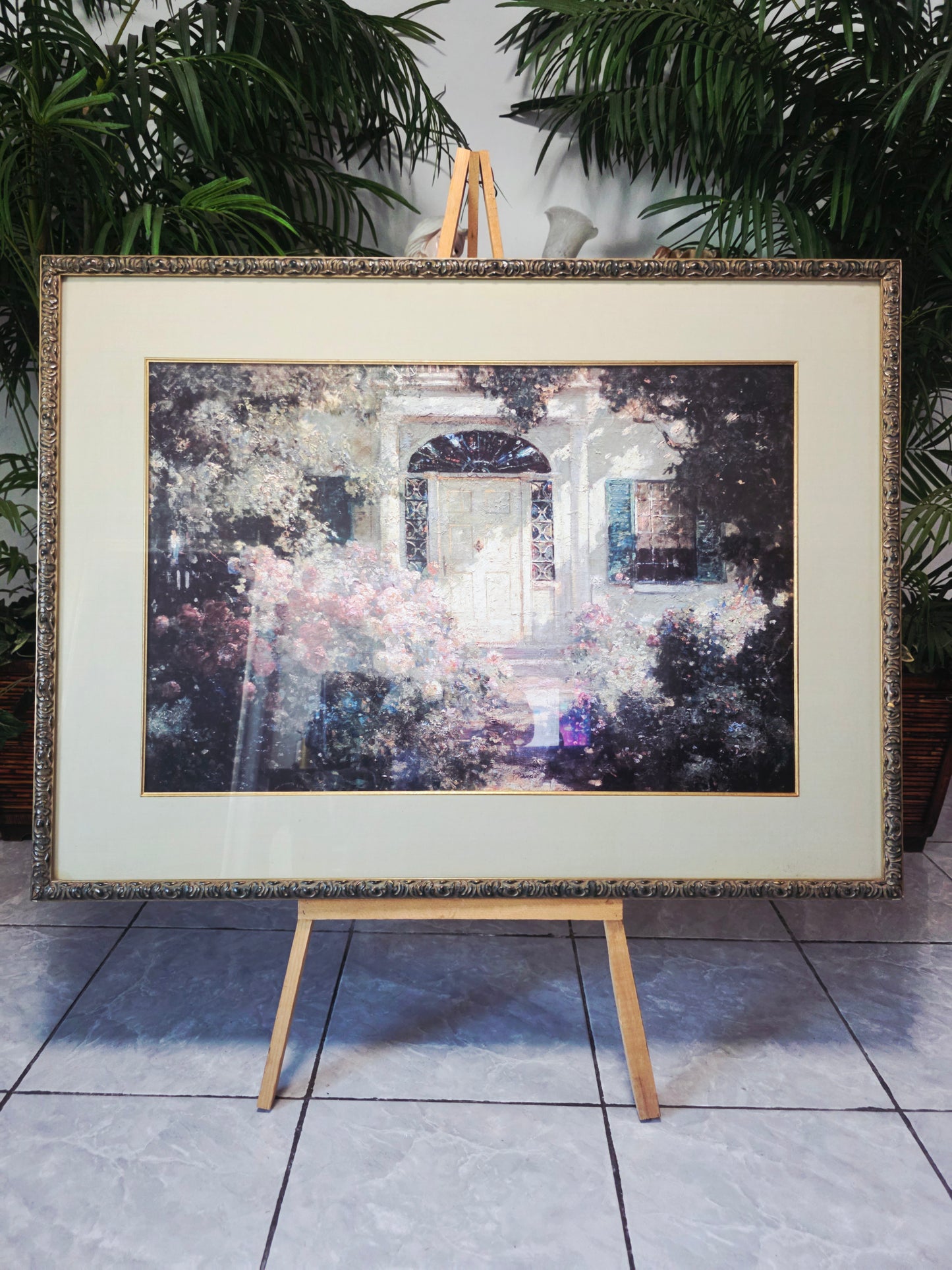uadro al Oleo – Escena de Jardín con Entrada de Casa🌸🏛️🌸