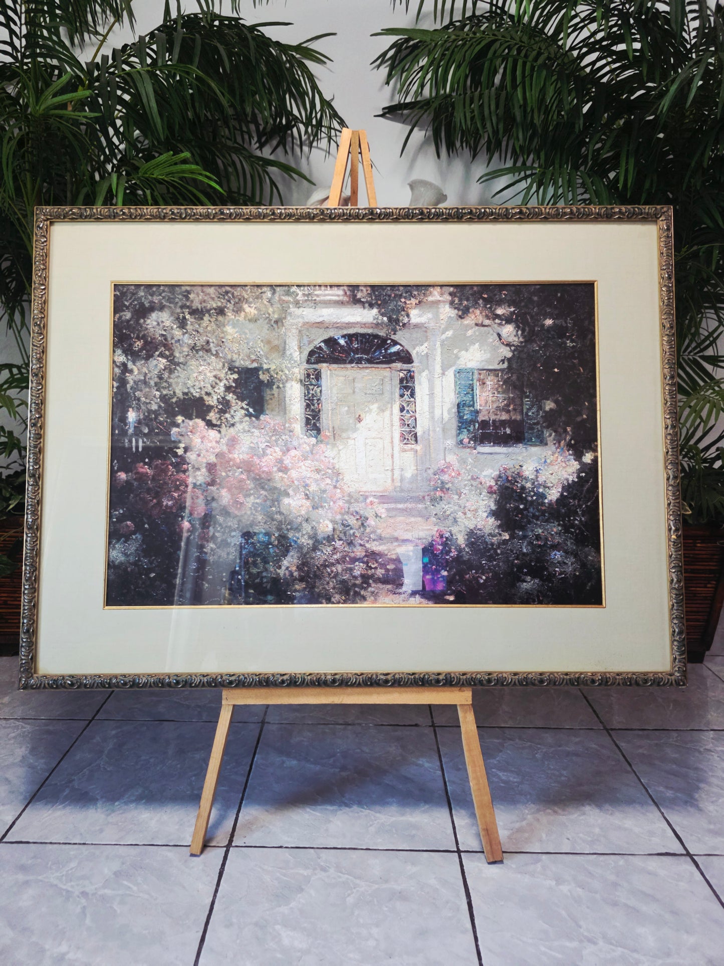 uadro al Oleo – Escena de Jardín con Entrada de Casa🌸🏛️🌸