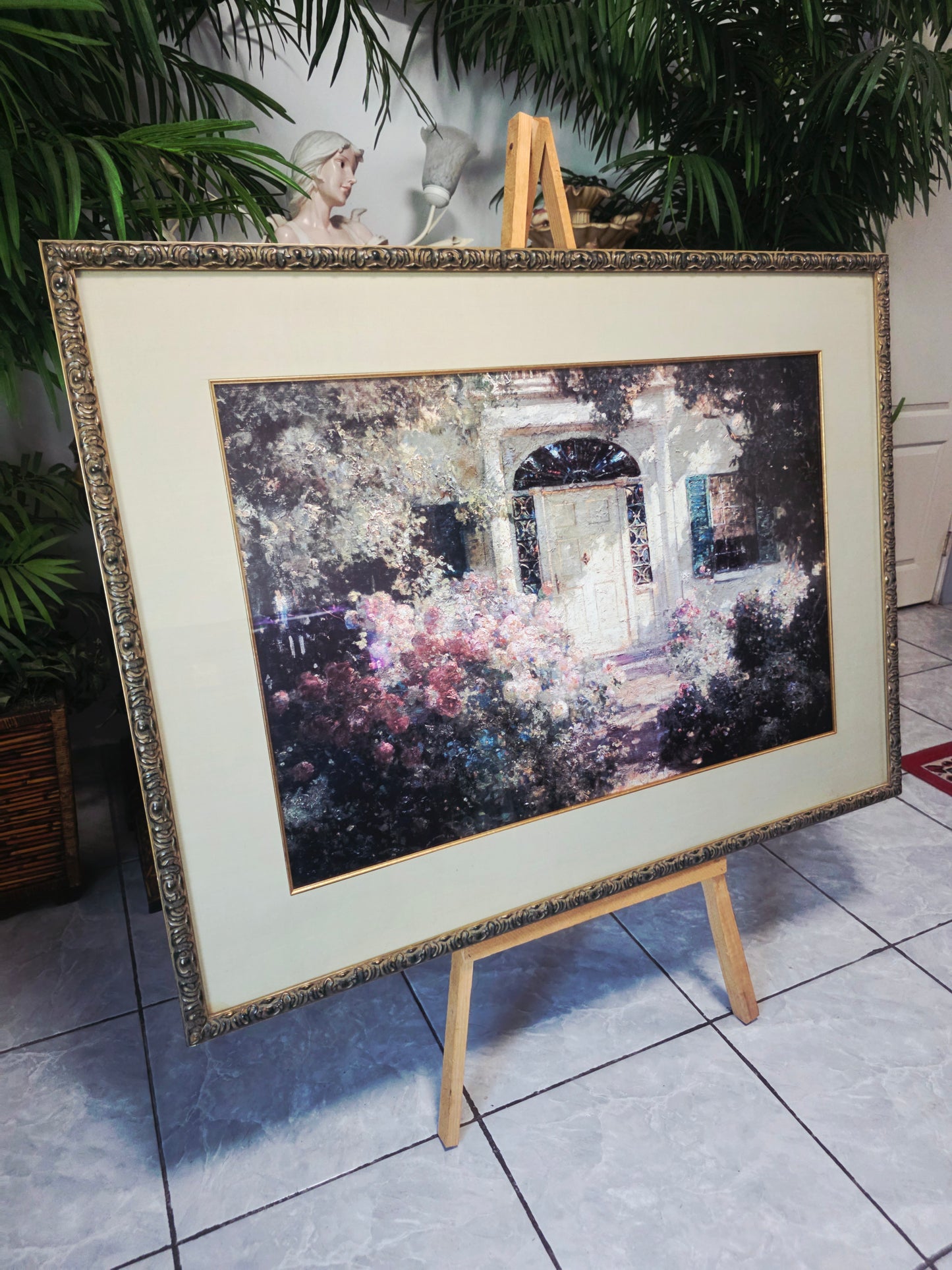 uadro al Oleo – Escena de Jardín con Entrada de Casa🌸🏛️🌸