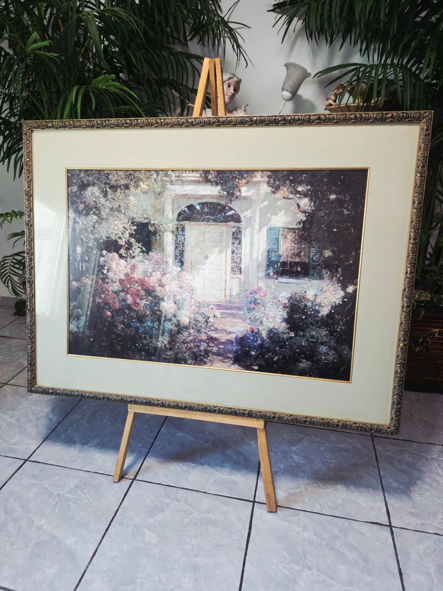 uadro al Oleo – Escena de Jardín con Entrada de Casa🌸🏛️🌸