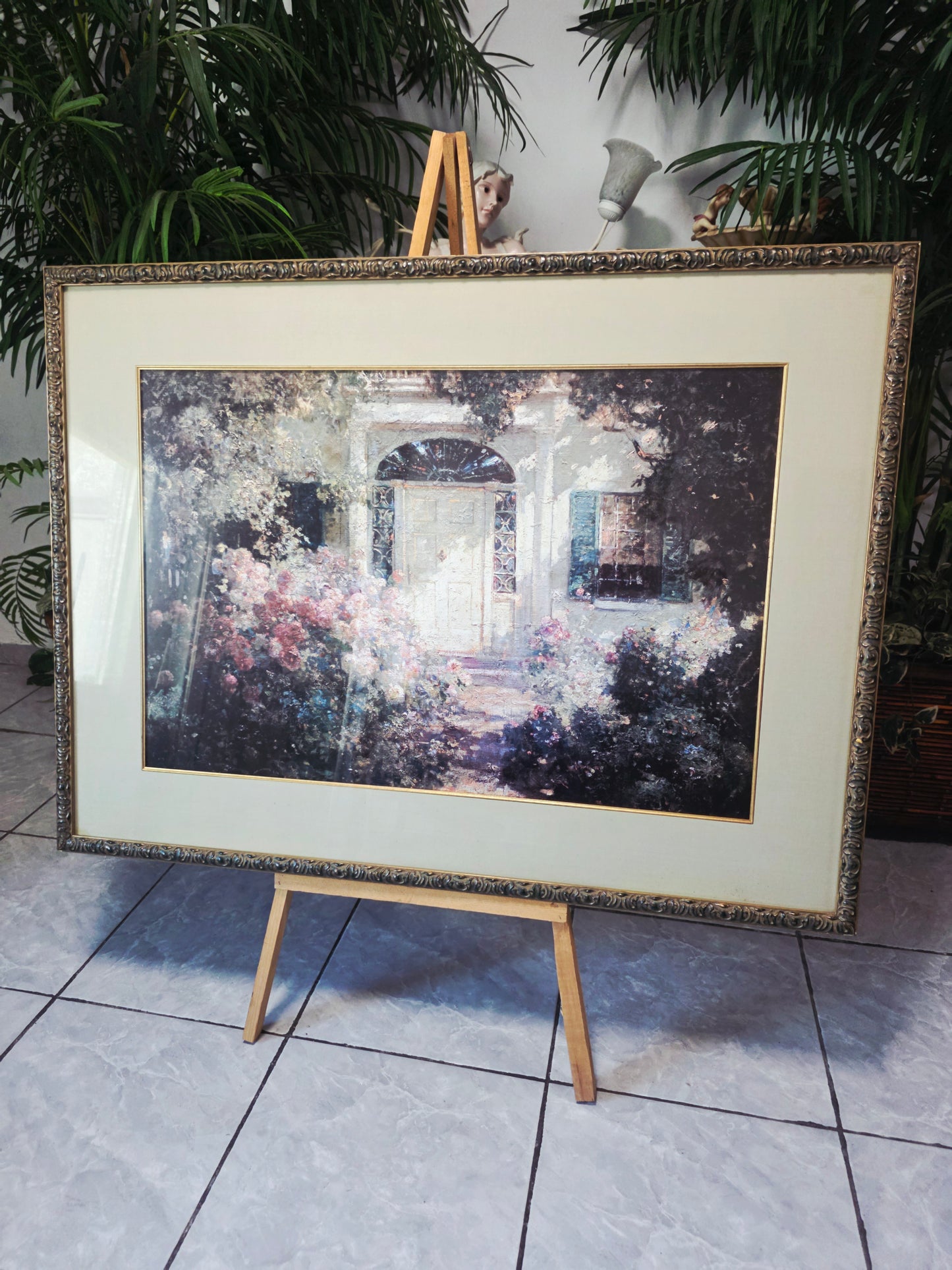 uadro al Oleo – Escena de Jardín con Entrada de Casa🌸🏛️🌸