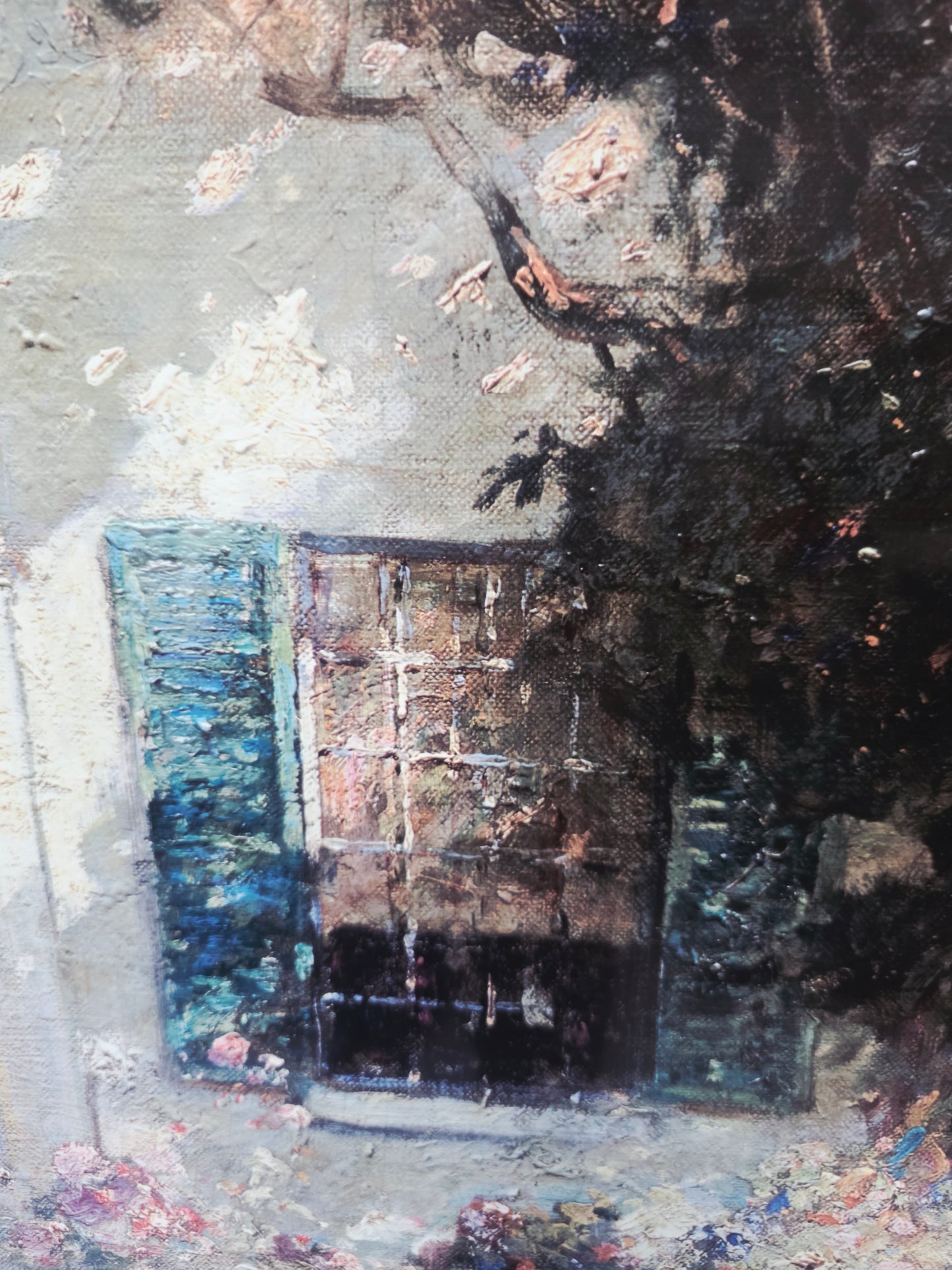uadro al Oleo – Escena de Jardín con Entrada de Casa🌸🏛️🌸