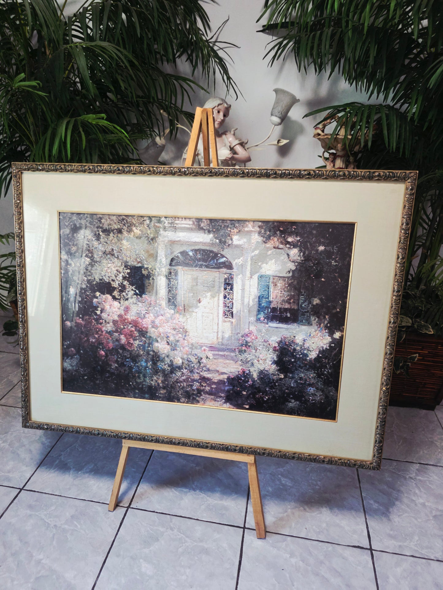 uadro al Oleo – Escena de Jardín con Entrada de Casa🌸🏛️🌸