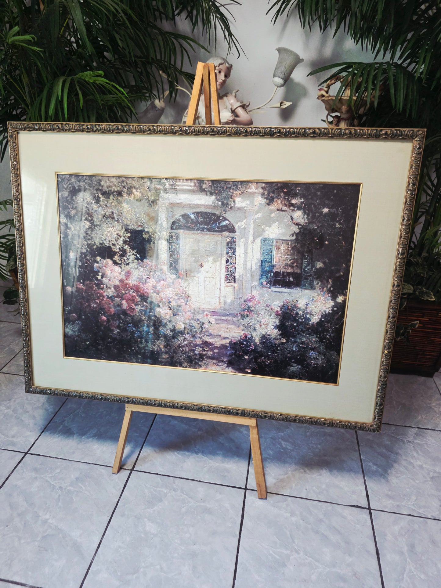 uadro al Oleo – Escena de Jardín con Entrada de Casa🌸🏛️🌸