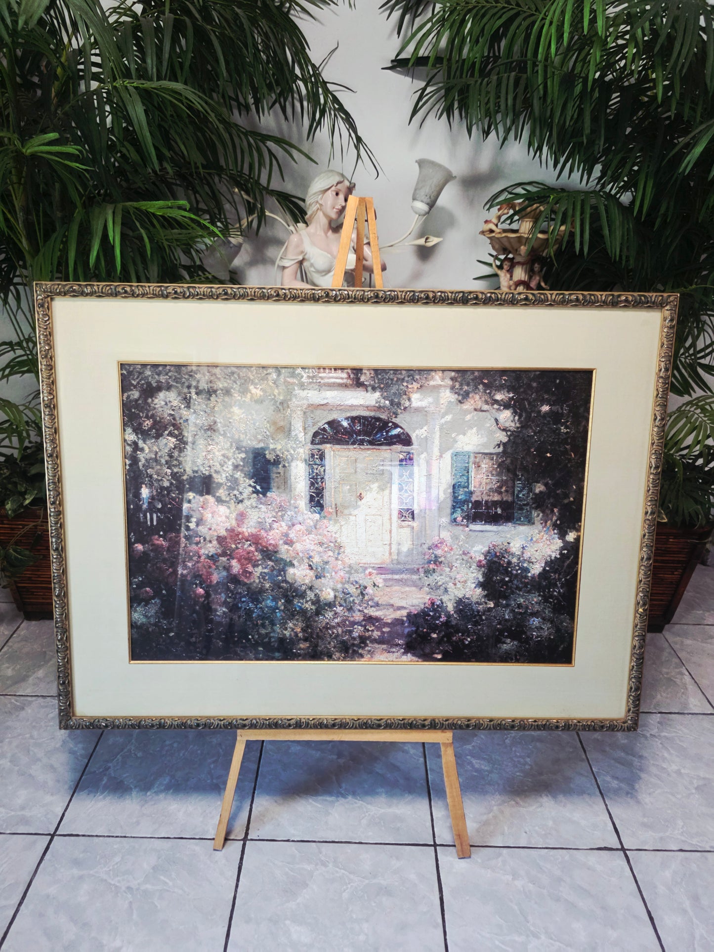 uadro al Oleo – Escena de Jardín con Entrada de Casa🌸🏛️🌸