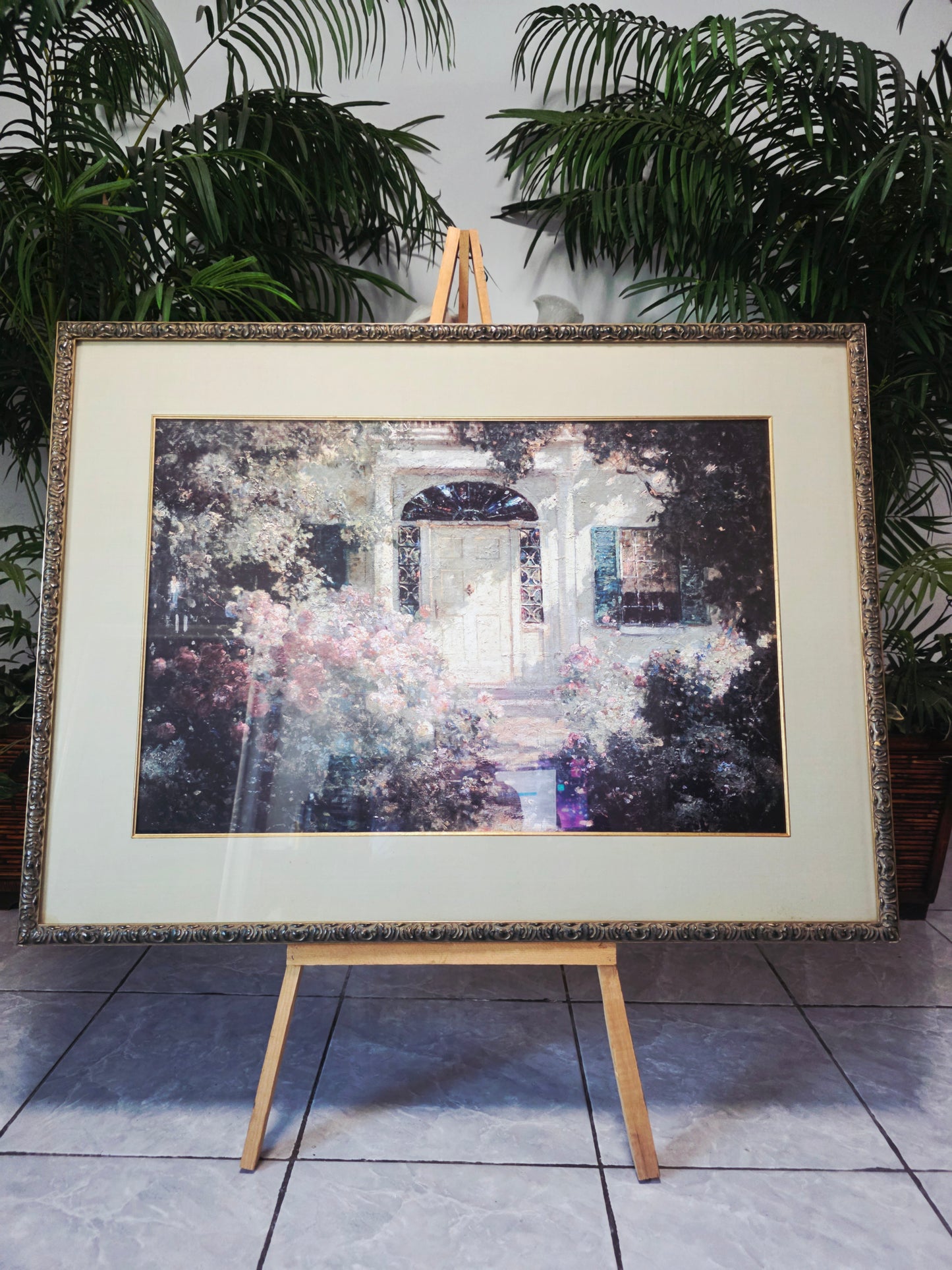 uadro al Oleo – Escena de Jardín con Entrada de Casa🌸🏛️🌸