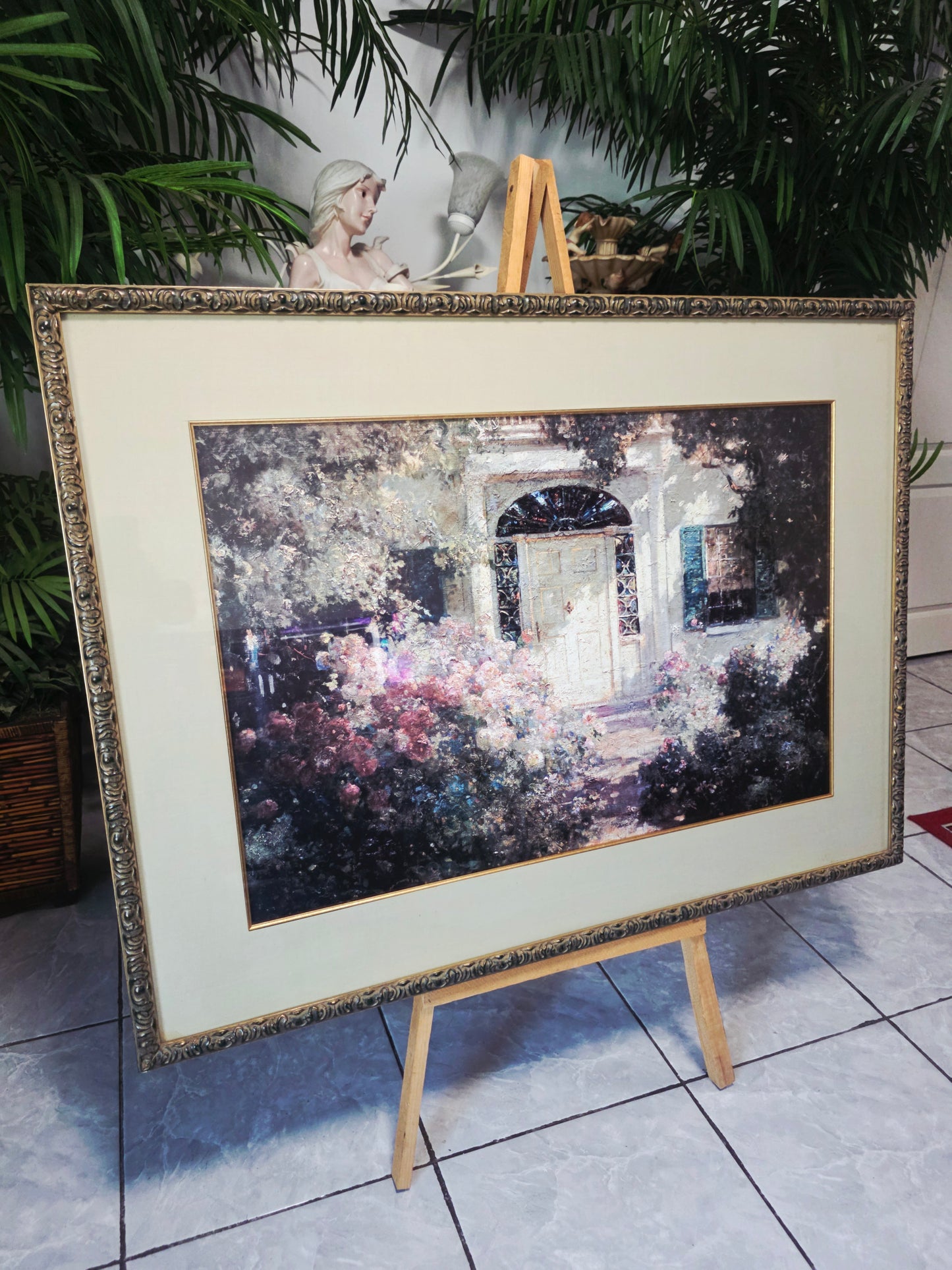 uadro al Oleo – Escena de Jardín con Entrada de Casa🌸🏛️🌸