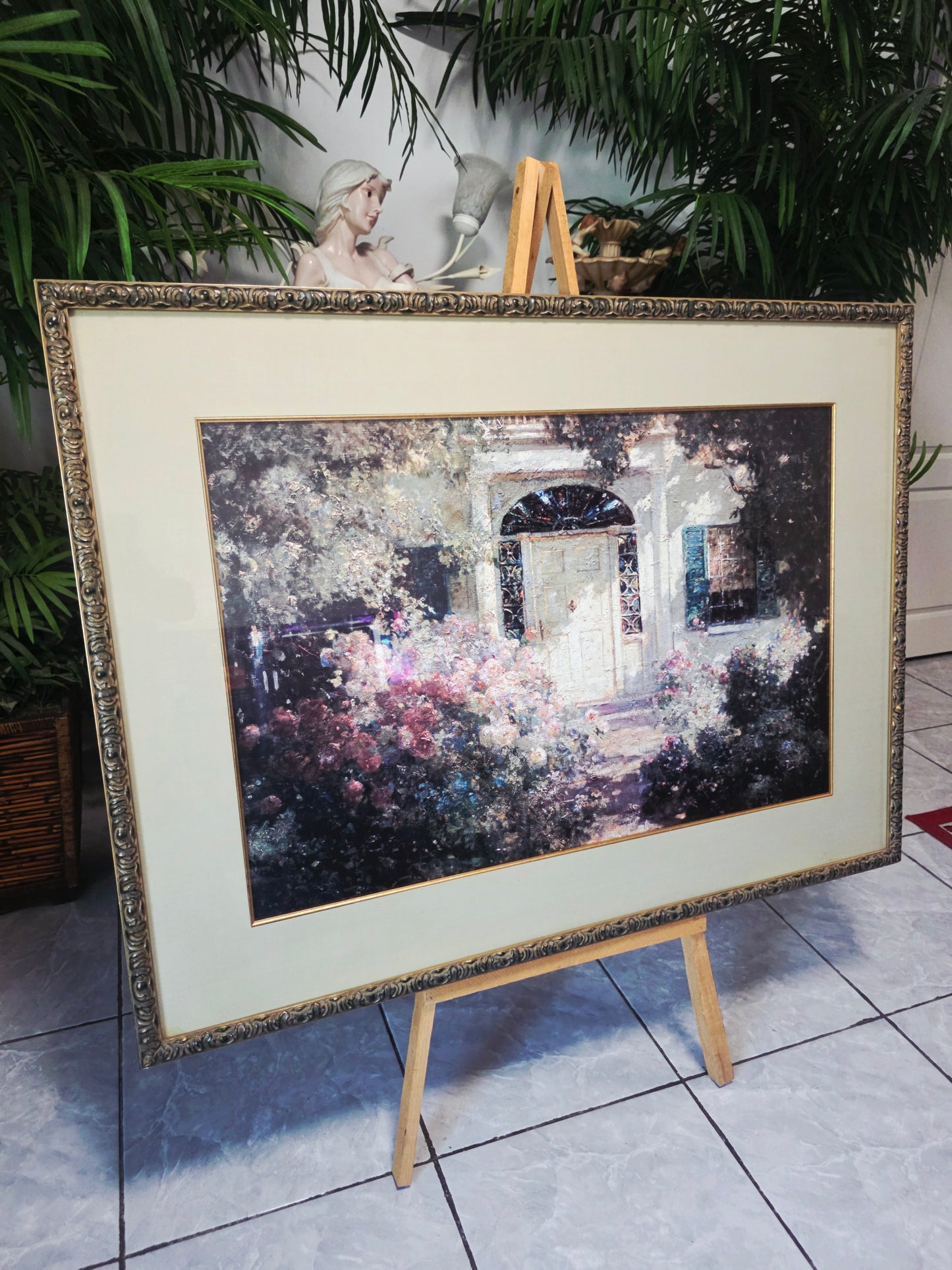 uadro al Oleo – Escena de Jardín con Entrada de Casa🌸🏛️🌸