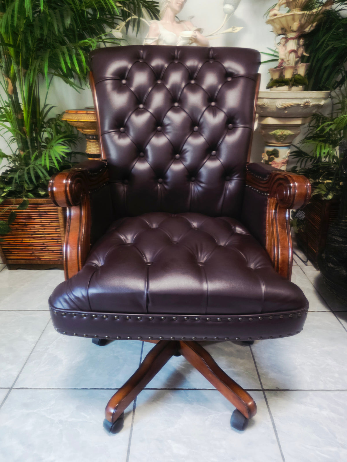 Executive Chair in Dark Chocolate Leatherette with Bronze Studs ✨🌿🏛️🪑