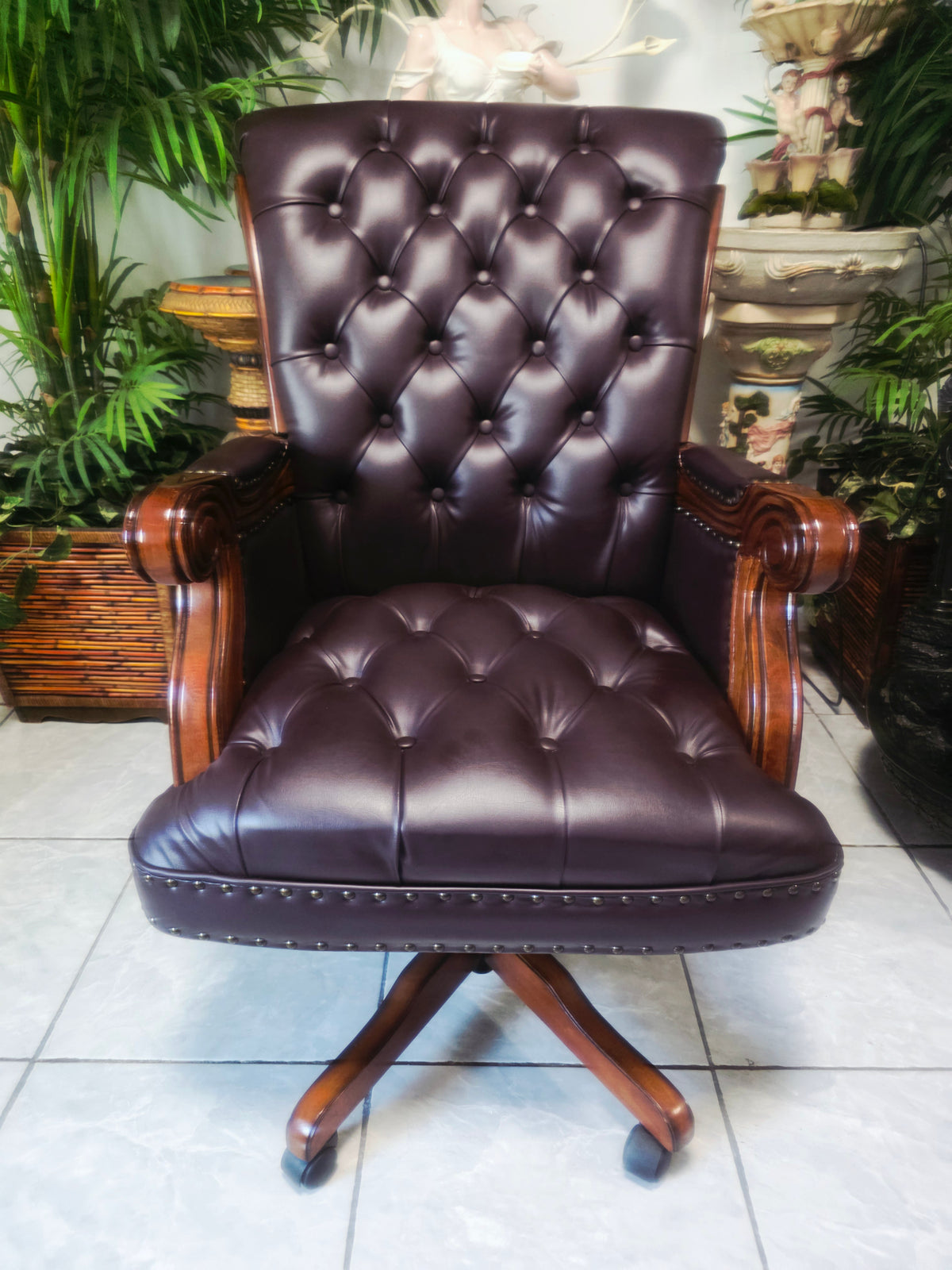 Executive Chair in Dark Chocolate Leatherette with Bronze Studs ✨🌿🏛️🪑