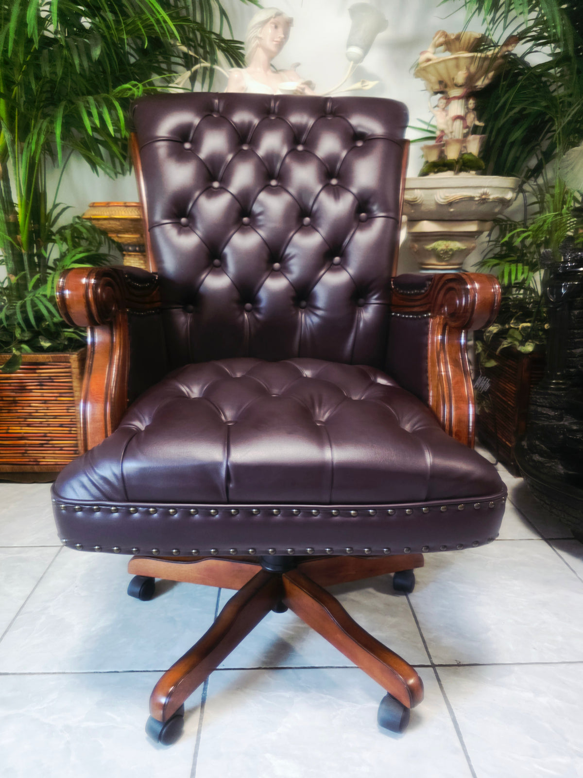 Executive Chair in Dark Chocolate Leatherette with Bronze Studs ✨🌿🏛️🪑