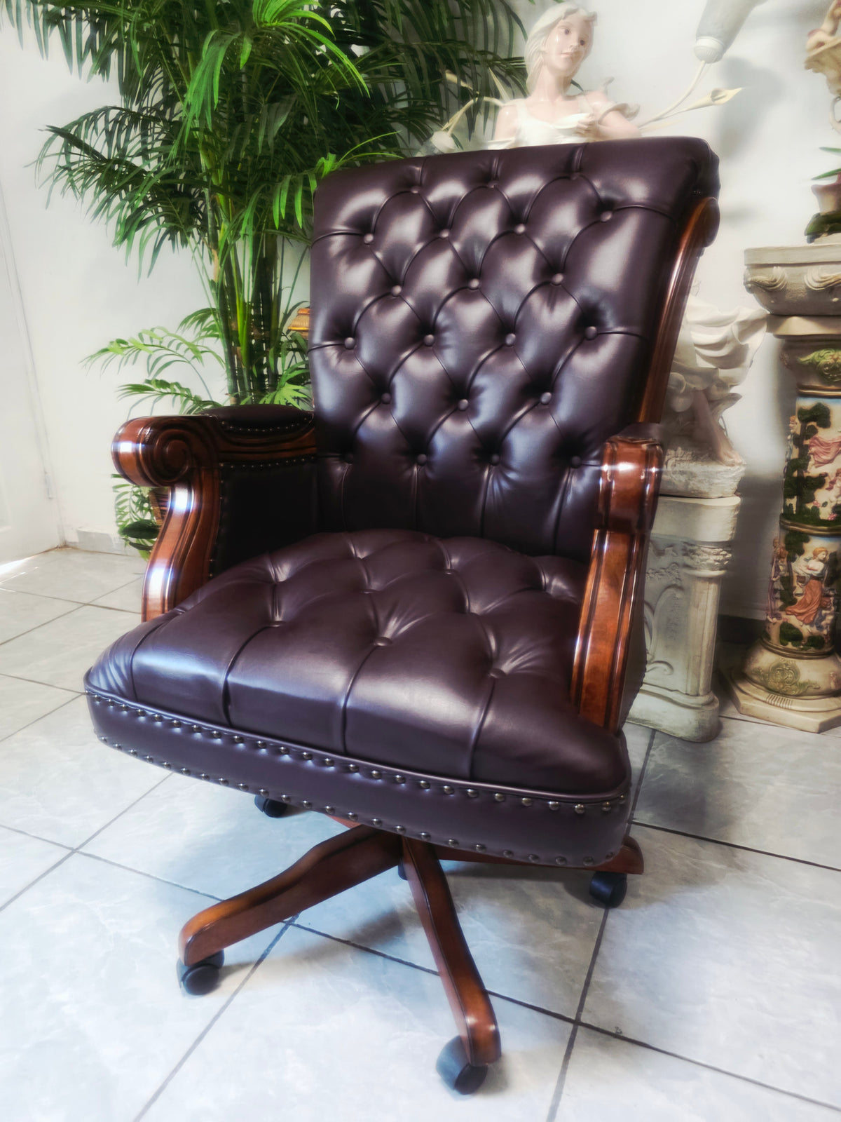 Executive Chair in Dark Chocolate Leatherette with Bronze Studs ✨🌿🏛️🪑