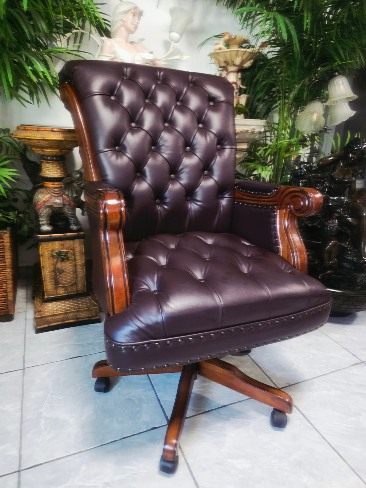 Executive Chair in Dark Chocolate Leatherette with Bronze Studs ✨🌿🏛️🪑