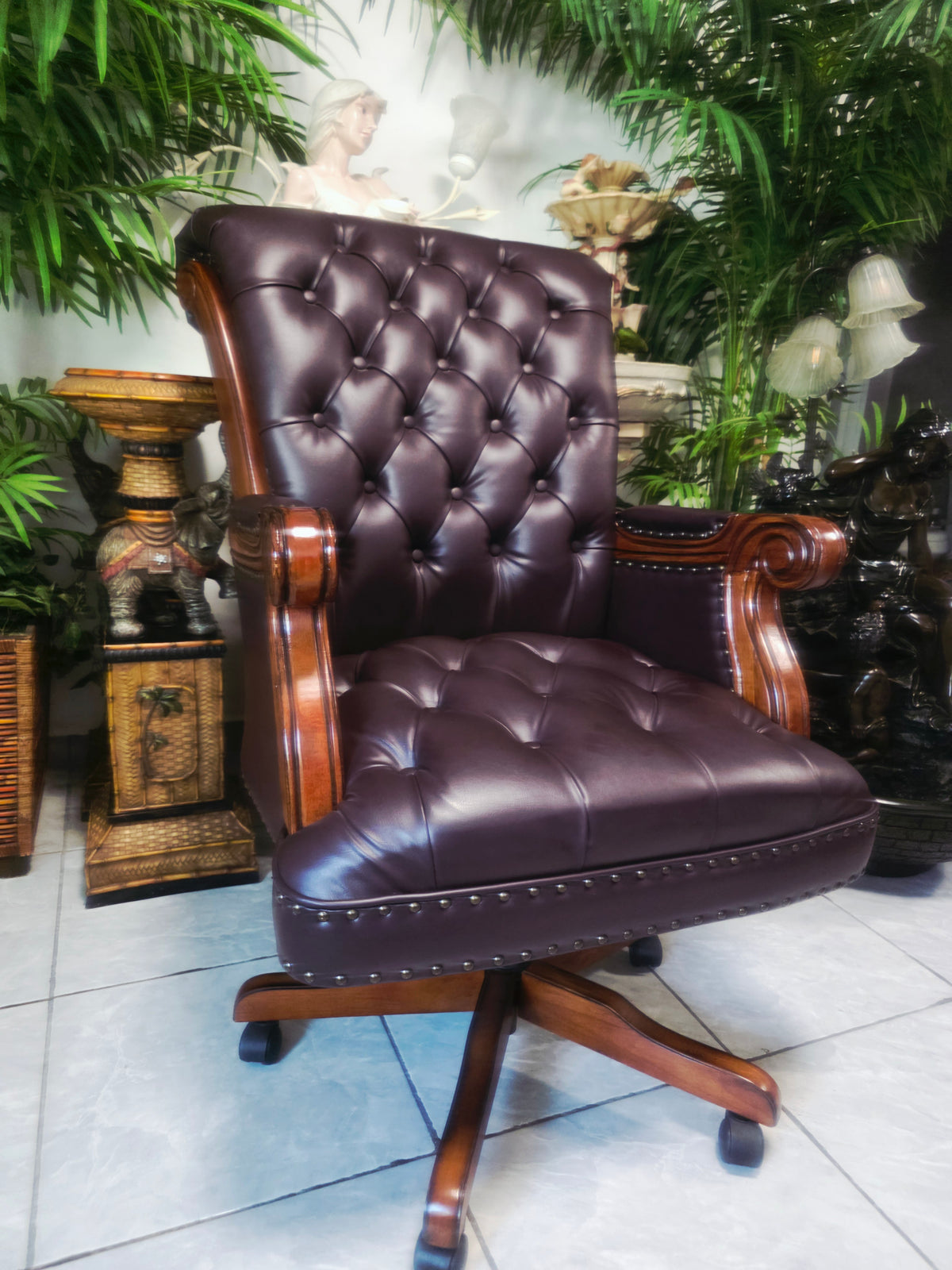 Executive Chair in Dark Chocolate Leatherette with Bronze Studs ✨🌿🏛️🪑
