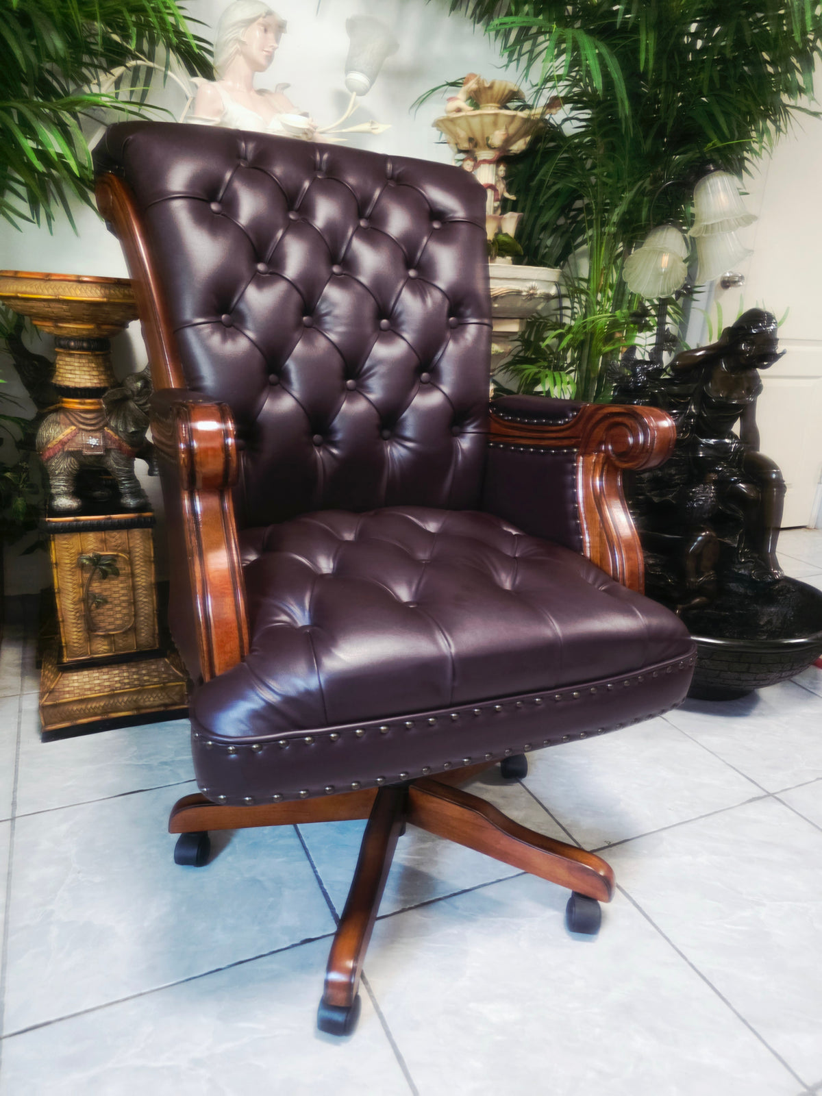 Executive Chair in Dark Chocolate Leatherette with Bronze Studs ✨🌿🏛️🪑