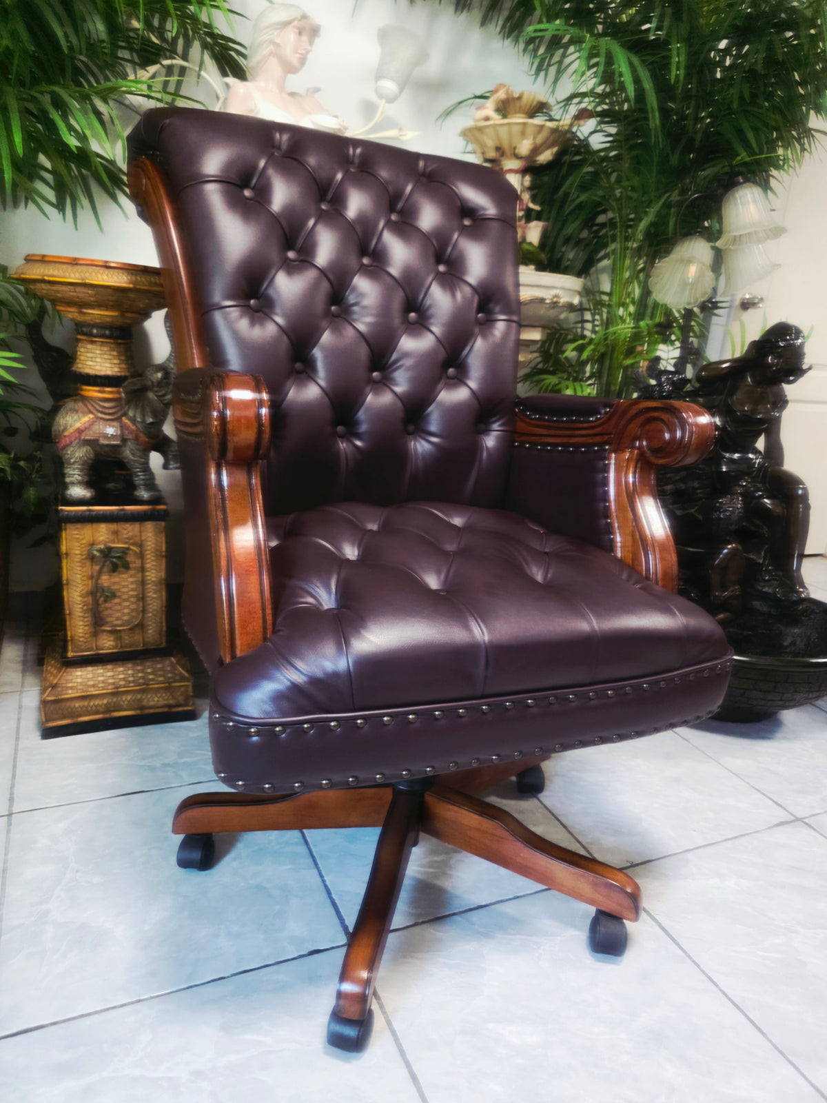 Executive Chair in Dark Chocolate Leatherette with Bronze Studs ✨🌿🏛️🪑