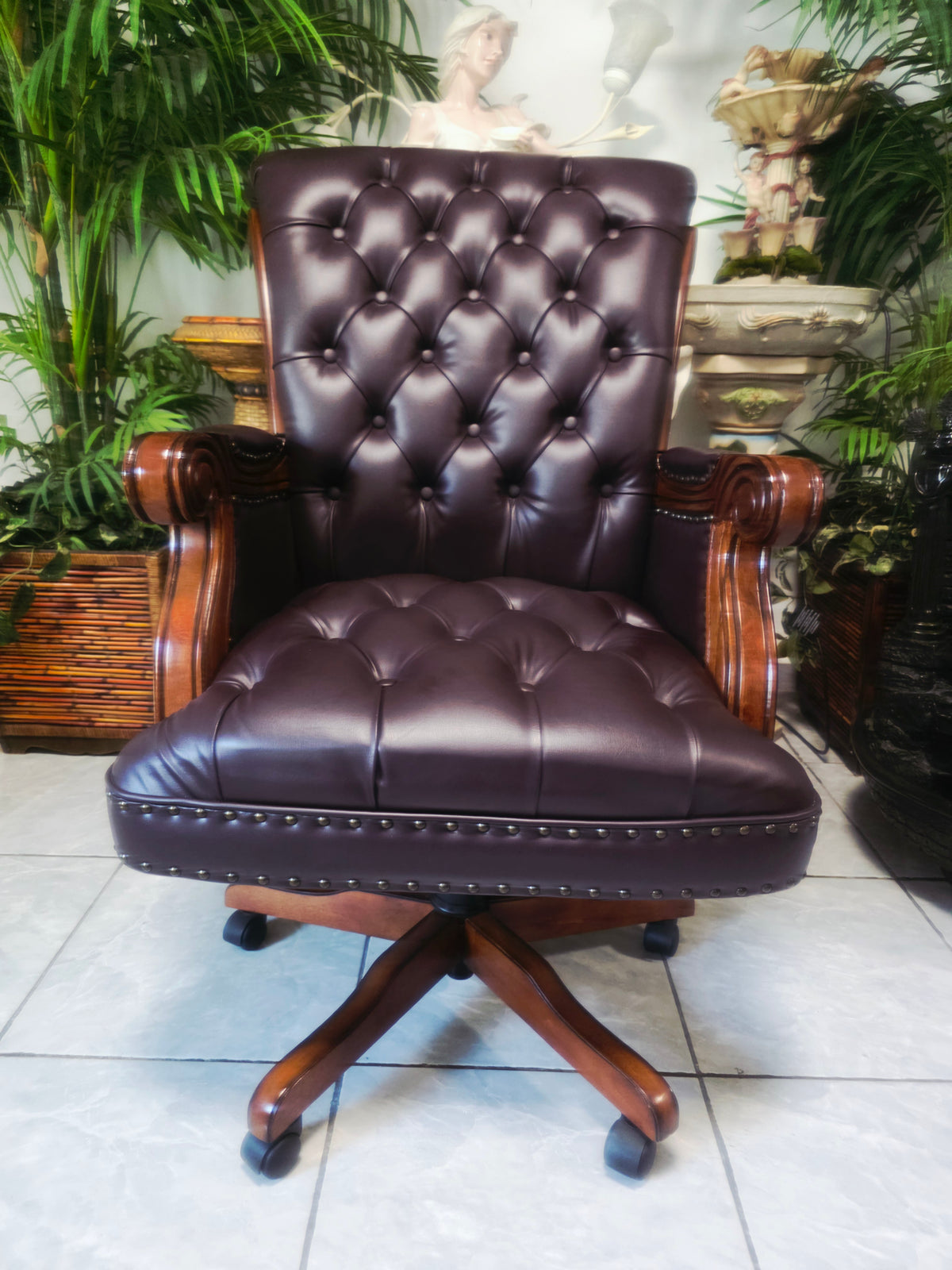 Executive Chair in Dark Chocolate Leatherette with Bronze Studs ✨🌿🏛️🪑
