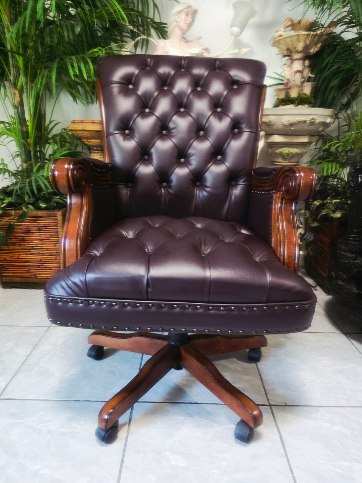 Executive Chair in Dark Chocolate Leatherette with Bronze Studs ✨🌿🏛️🪑