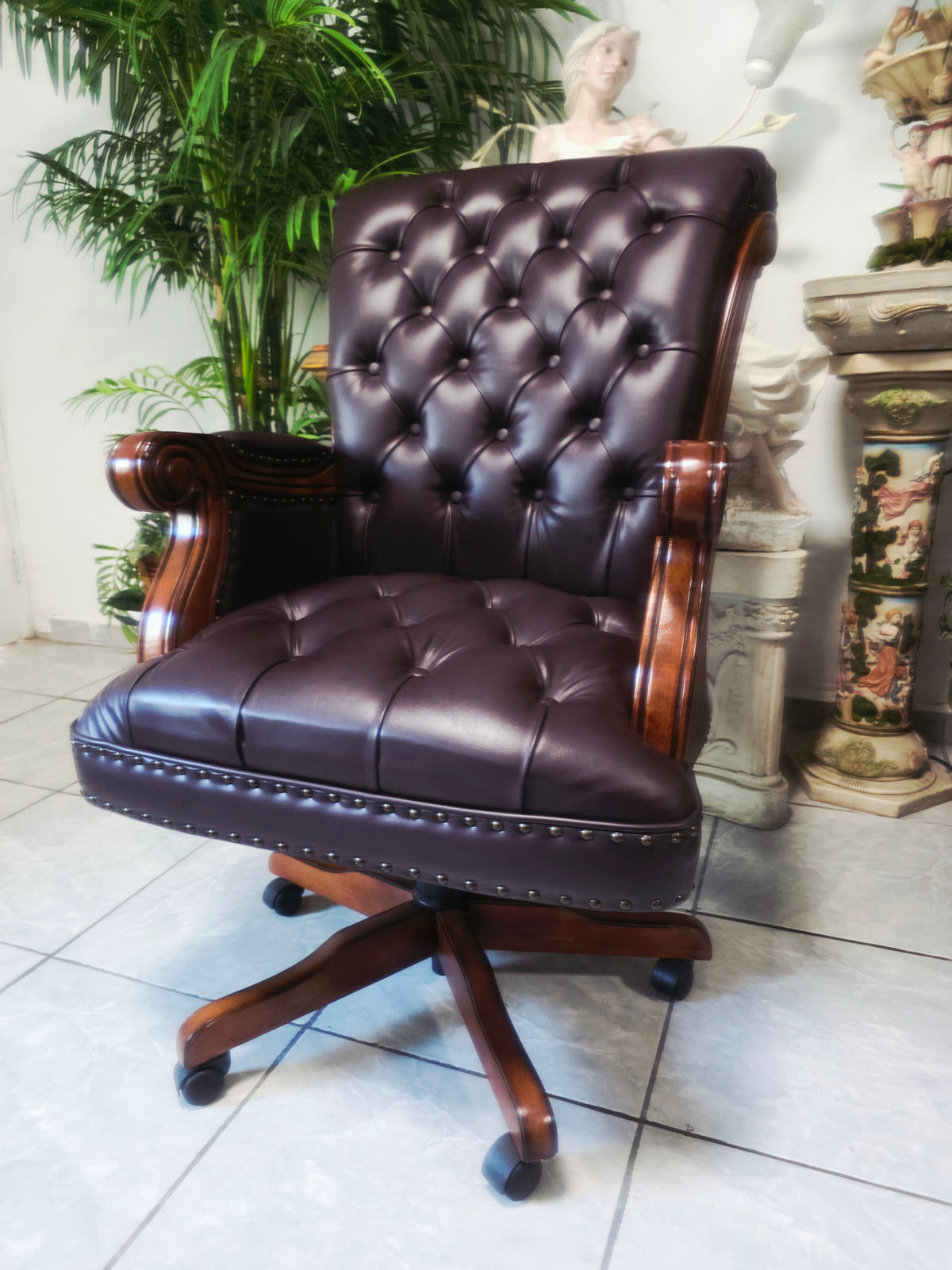 Executive Chair in Dark Chocolate Leatherette with Bronze Studs ✨🌿🏛️🪑