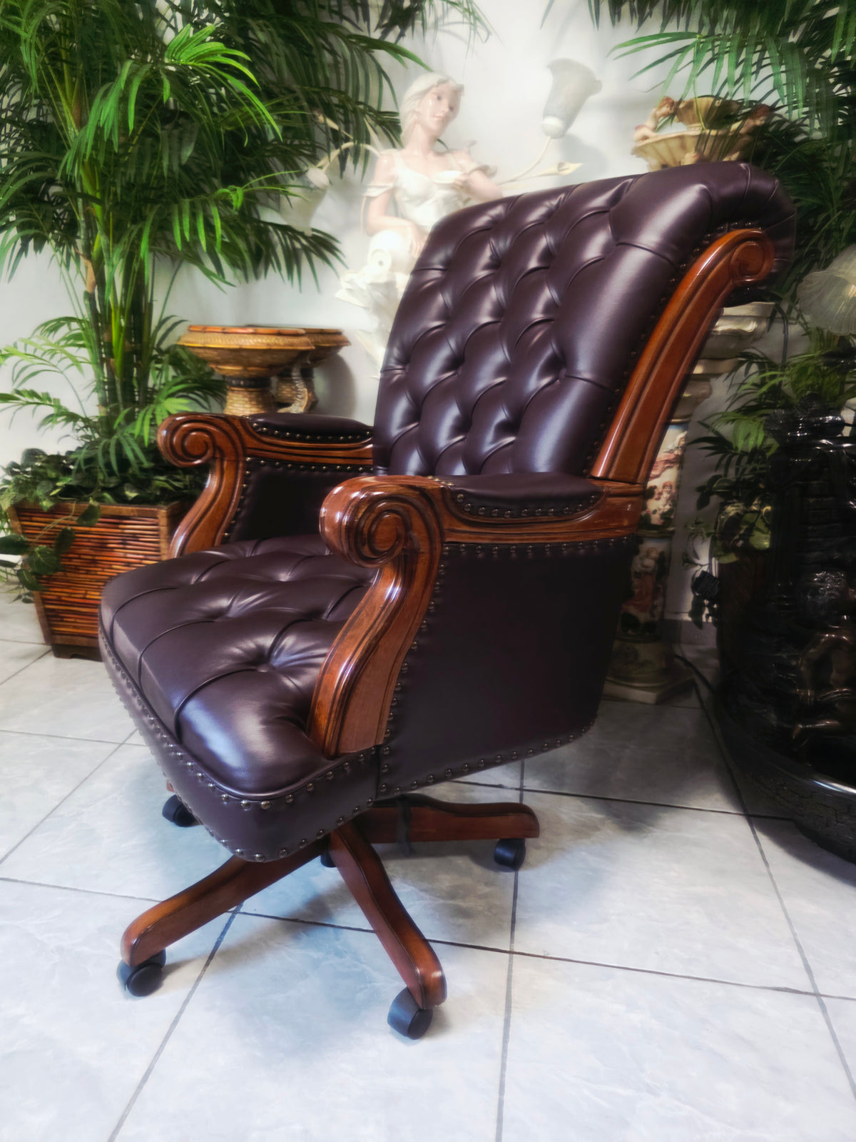 Executive Chair in Dark Chocolate Leatherette with Bronze Studs ✨🌿🏛️🪑