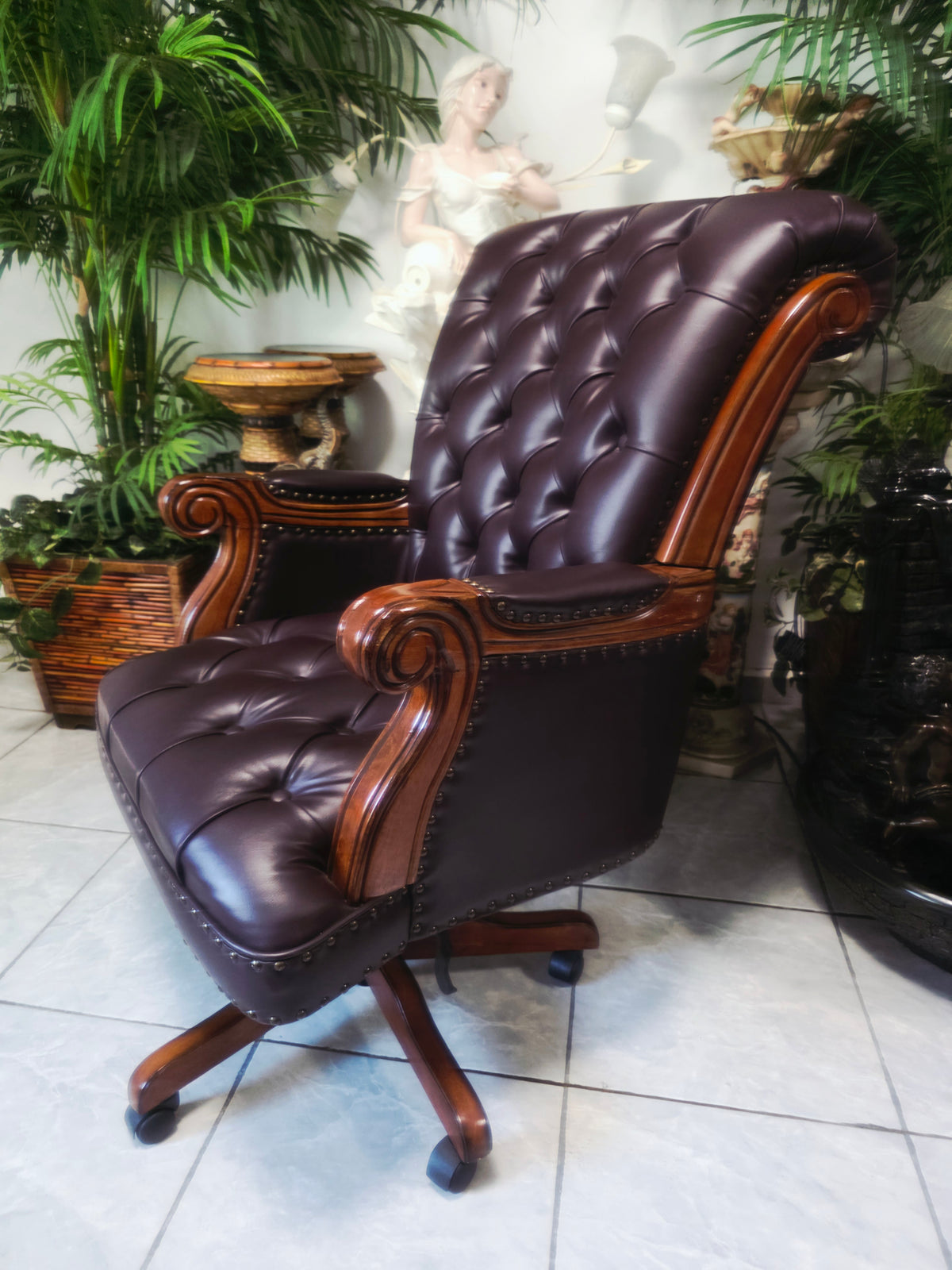 Executive Chair in Dark Chocolate Leatherette with Bronze Studs ✨🌿🏛️🪑