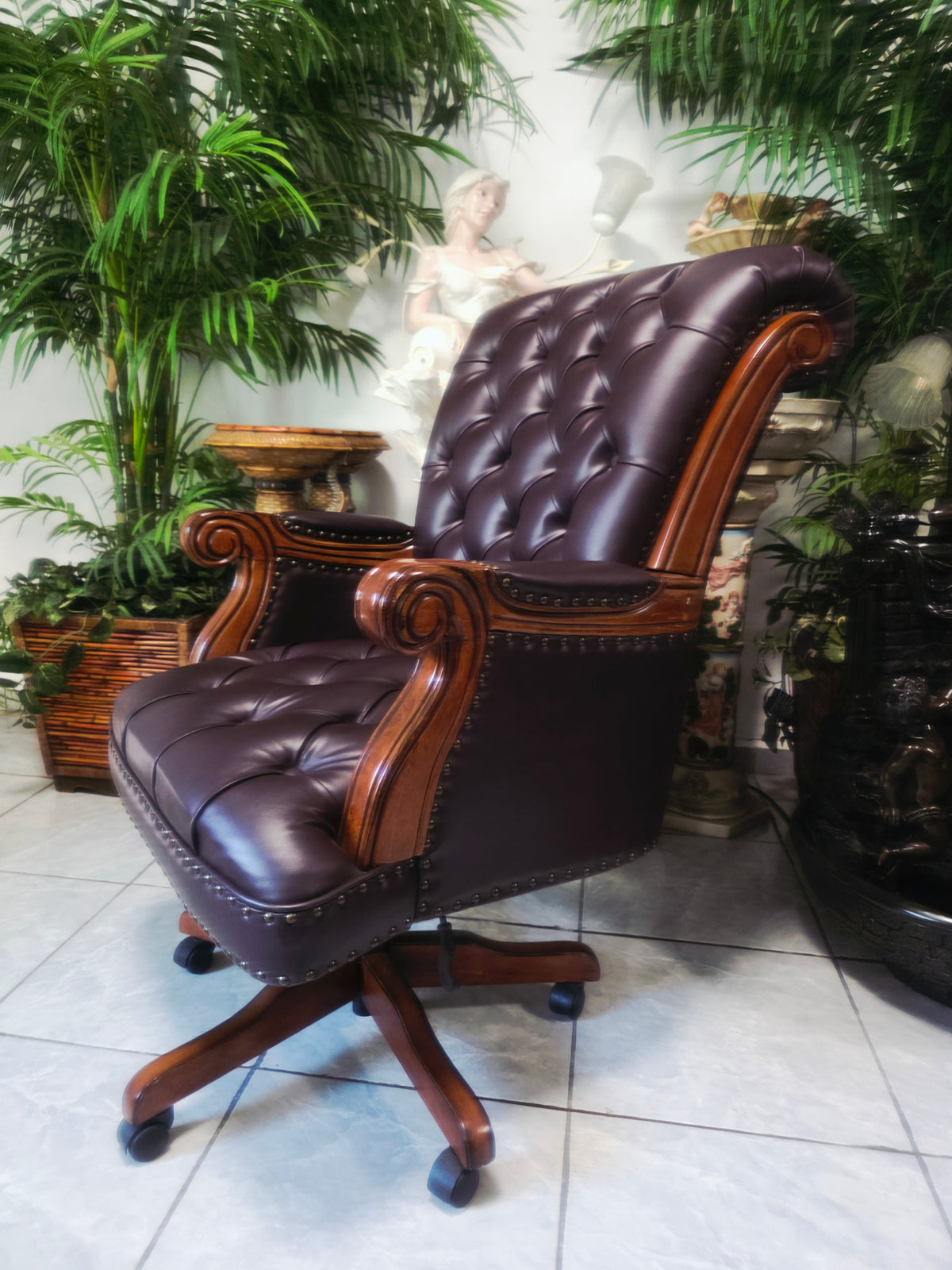 Executive Chair in Dark Chocolate Leatherette with Bronze Studs ✨🌿🏛️🪑