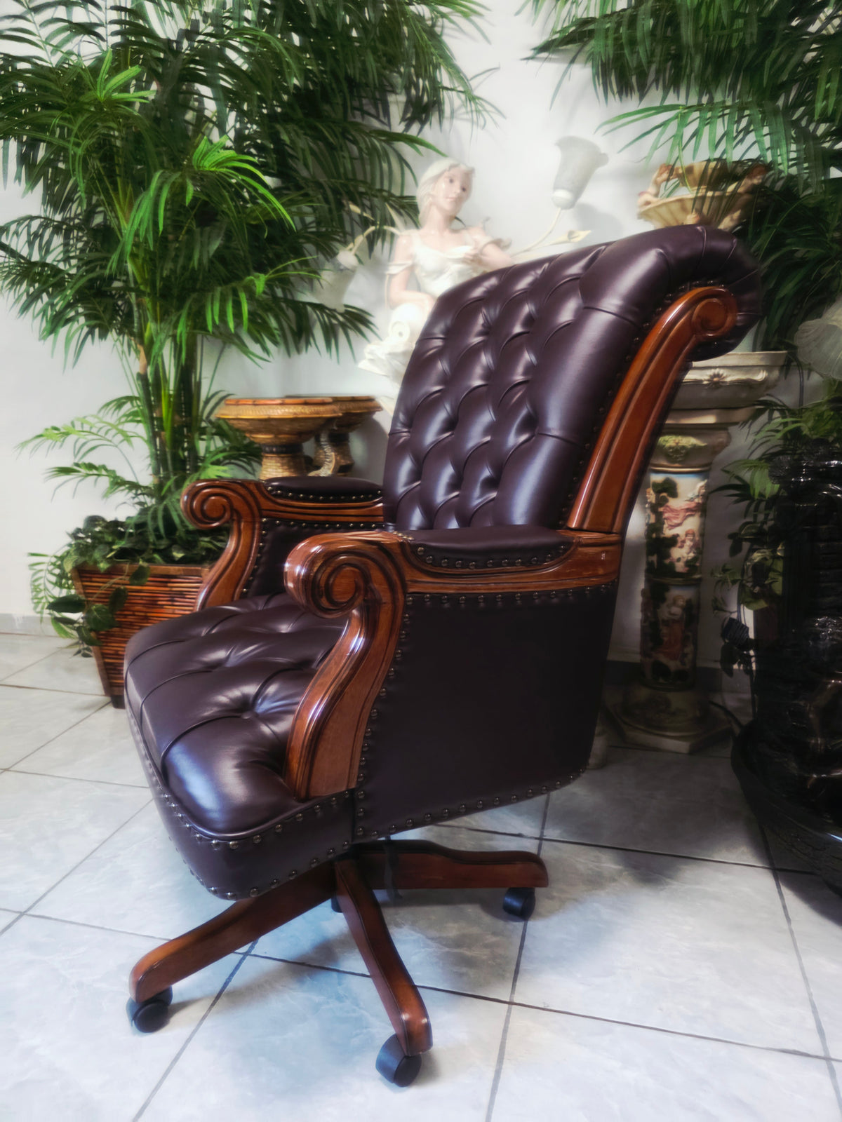 Executive Chair in Dark Chocolate Leatherette with Bronze Studs ✨🌿🏛️🪑