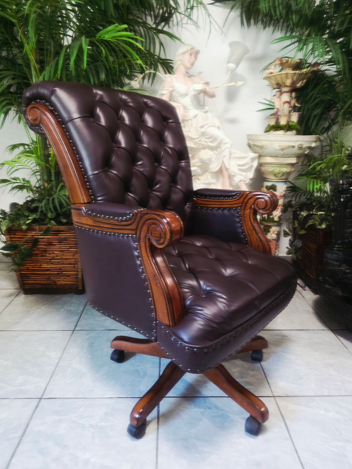 Executive Chair in Dark Chocolate Leatherette with Bronze Studs ✨🌿🏛️🪑