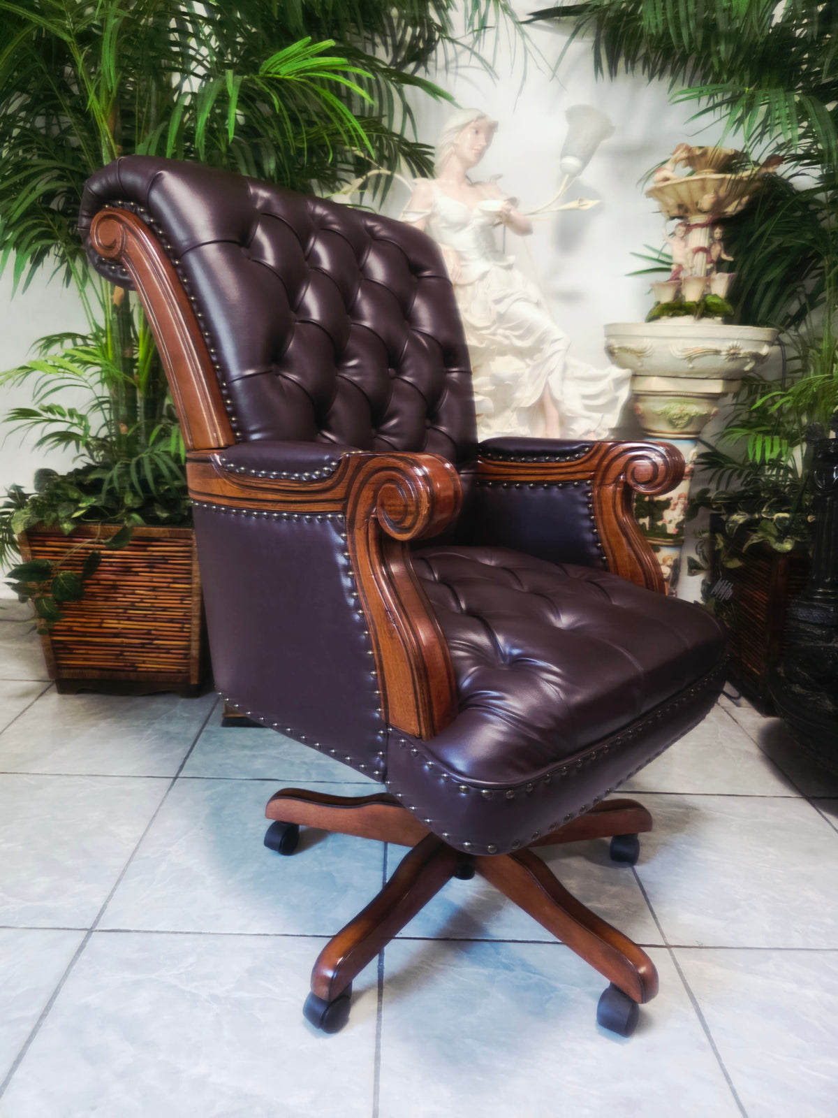 Executive Chair in Dark Chocolate Leatherette with Bronze Studs ✨🌿🏛️🪑